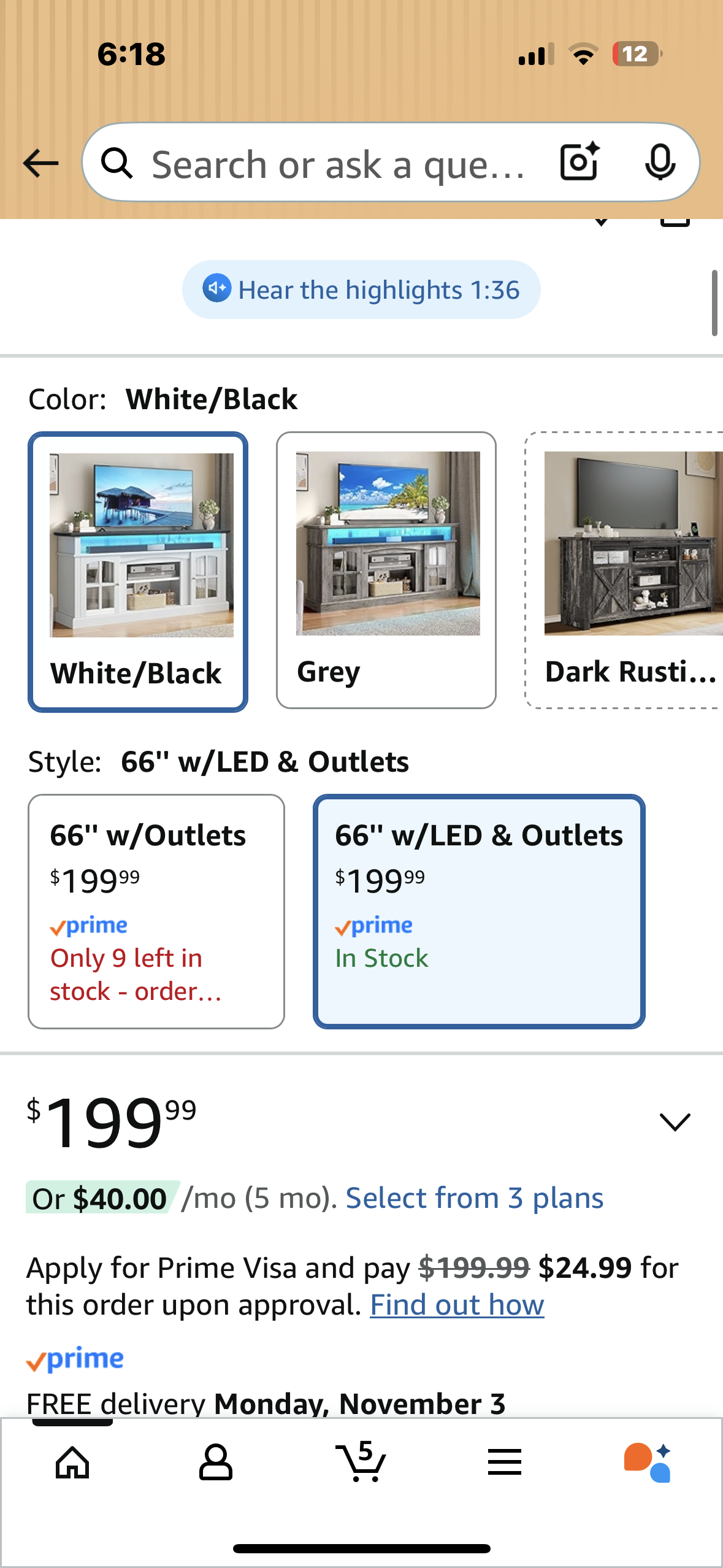 YITAHOME LED Farmhouse TV Stand for 75 Inch w/Outlets, Modern Entertainment Center with Glass Doors and Adjustable Storage Shelves, Media Console TV Cabinet for for Living Room, White/Black (L1064)