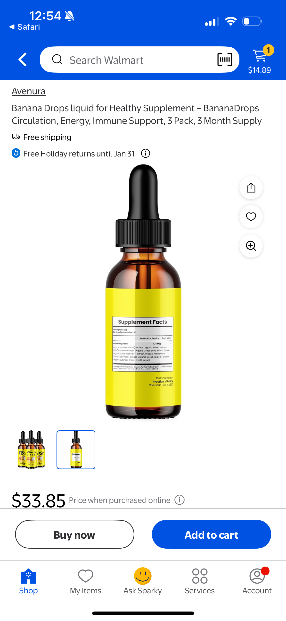 Banana Drops liquid for Healthy Supplement – BananaDrops Circulation, Energy, Immune Support, 3 Pack, 3 Month Supply