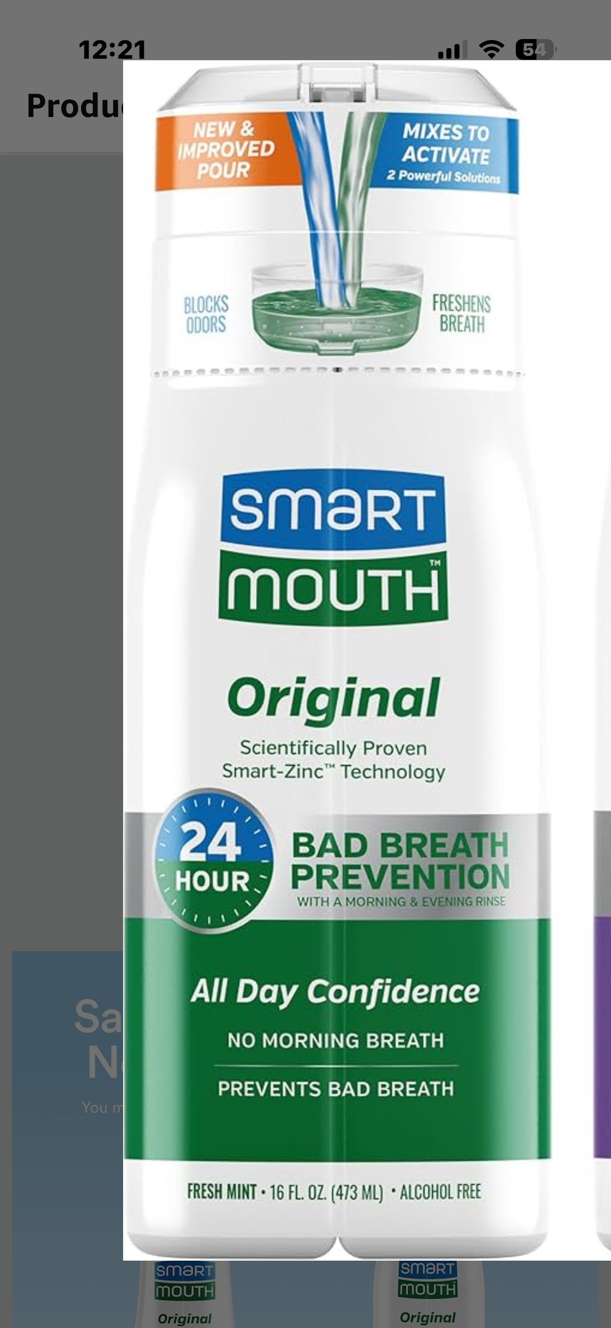 SmartMouth Original Zinc Activated Mouthwash Mouth Relief - Instant Fresh Breath - Eliminates Bad Breath - Sugar, Gluten & Alcohol-Free - Mint - 16 fl o