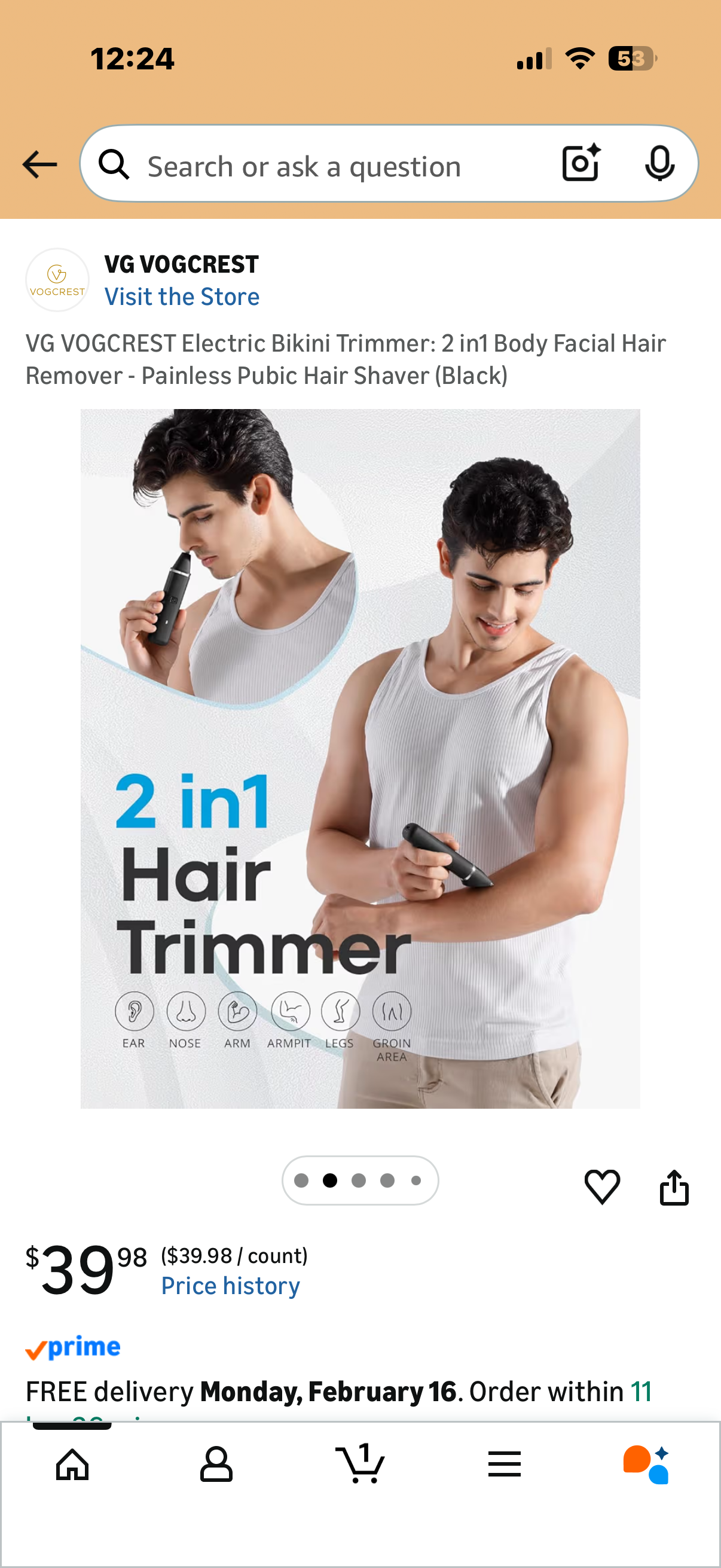 Electric Bikini Trimmer: 2 in1 Body Facial Hair Remover - Painless Pubic Hair Shaver (Black