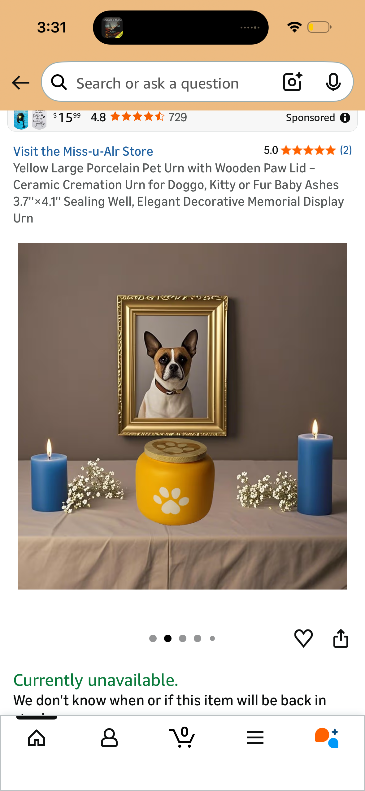 Yellow Large Porcelain Pet Urn with Wooden Paw Lid – Ceramic Cremation Urn for Doggo, Kitty or Fur Baby Ashes 3.7''×4.1'' Sealing Well, Elegant Decorative Memorial Display Urn