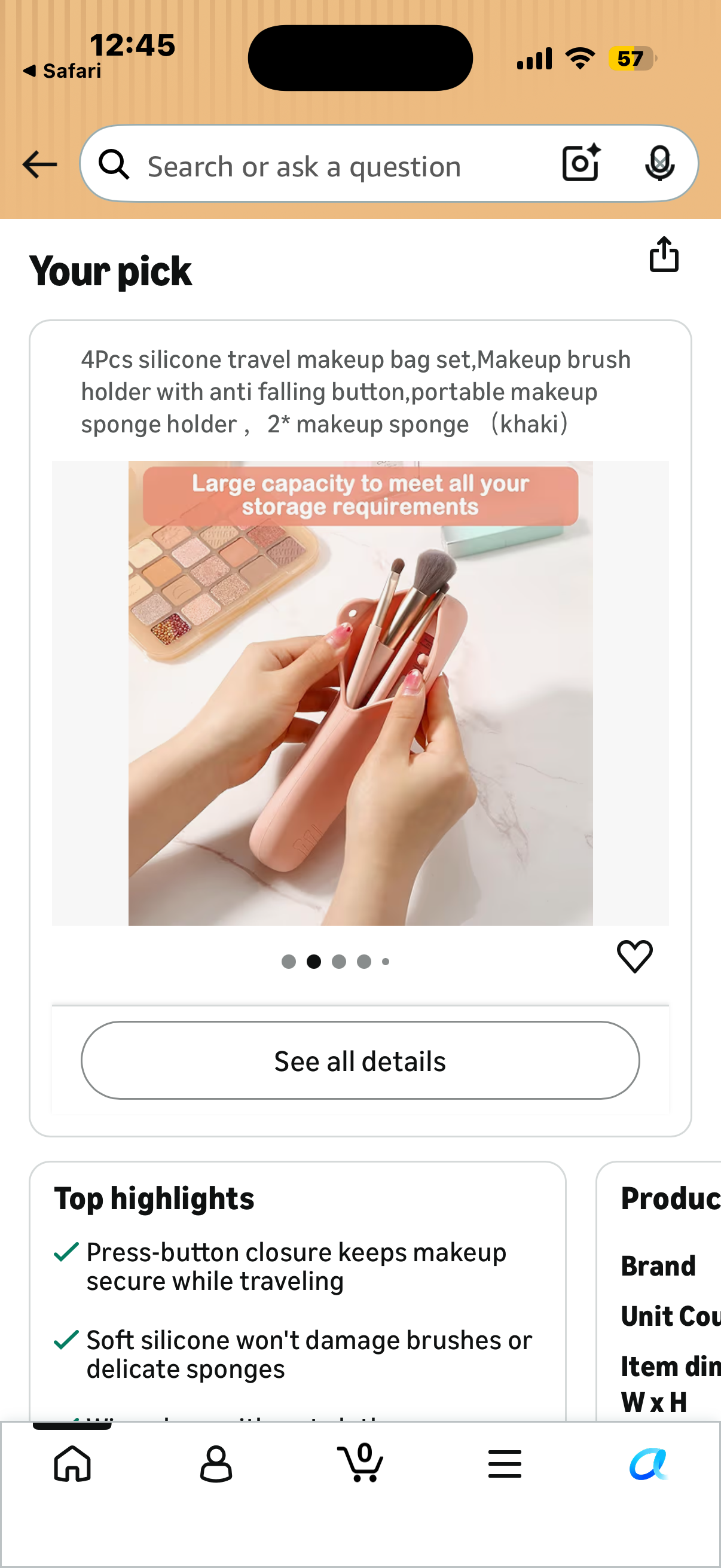 4Pcs silicone travel makeup bag set,Makeup brush holder with anti falling button,portable makeup sponge holder ,2* makeup sponge (khaki