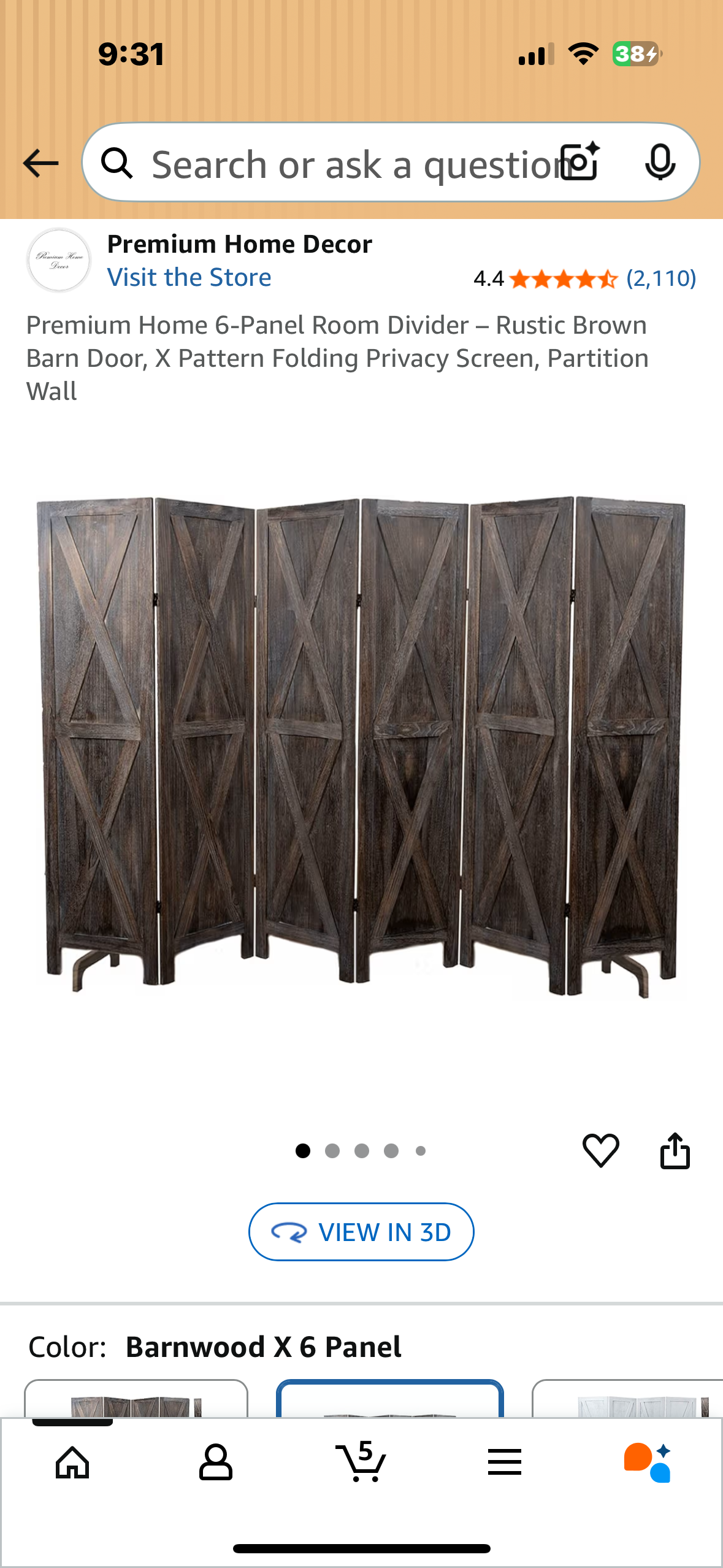 Premium Home 6-Panel Room Divider – Rustic Brown Barn Door, X Pattern Folding Privacy Screen, Partition Wall (L1066)