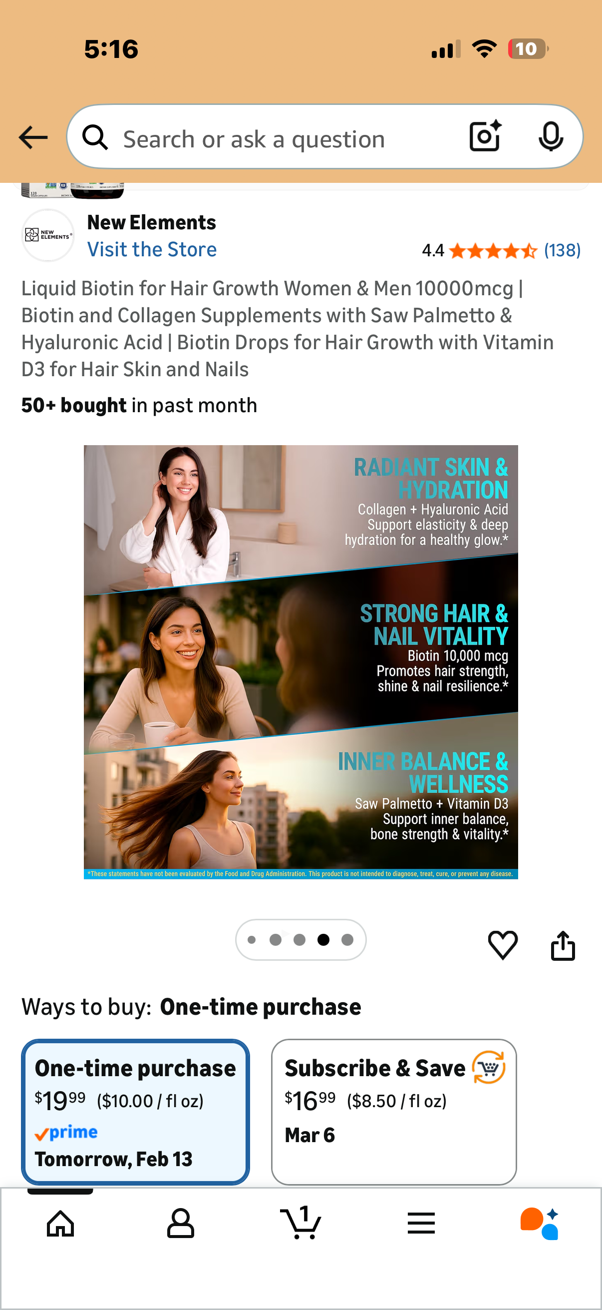 Liquid Biotin for Hair Growth Women & Men 10000mcg | Biotin and Collagen Supplements with Saw Palmetto & Hyaluronic Acid | Biotin Drops for Hair Growth with Vitamin D3 for Hair Skin and Nails