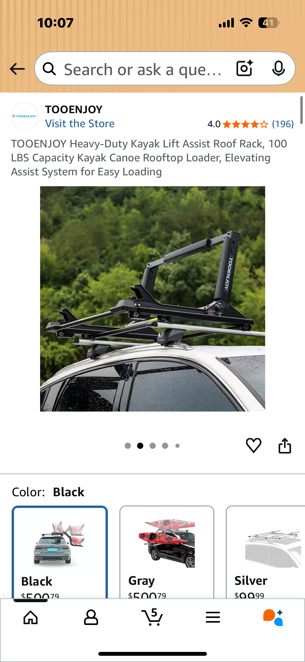 TOOENJOY Heavy-Duty Kayak Lift Assist Roof Rack, 100 LBS Capacity Kayak Canoe Rooftop Loader, Elevating Assist System for Easy Loading (W524)