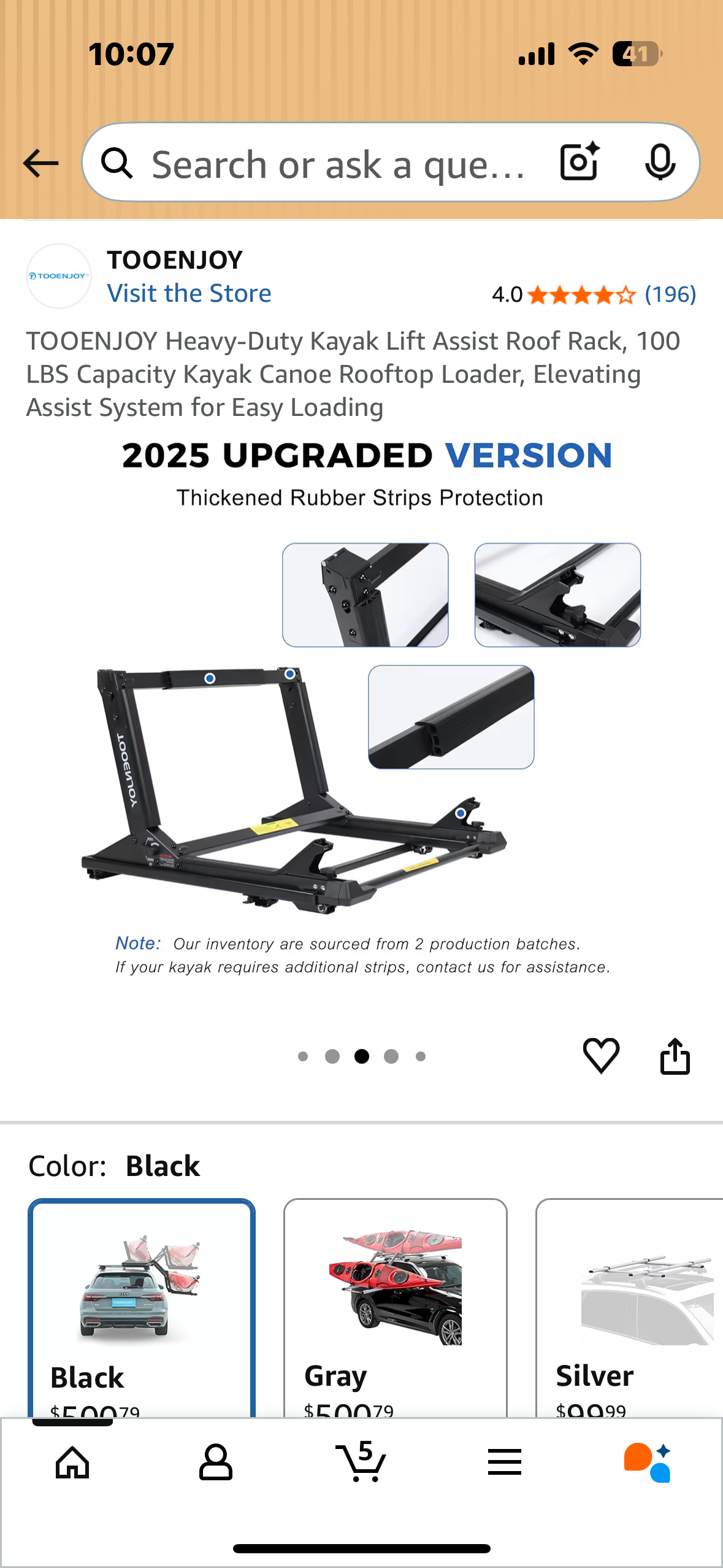 TOOENJOY Heavy-Duty Kayak Lift Assist Roof Rack, 100 LBS Capacity Kayak Canoe Rooftop Loader, Elevating Assist System for Easy Loading (W524)