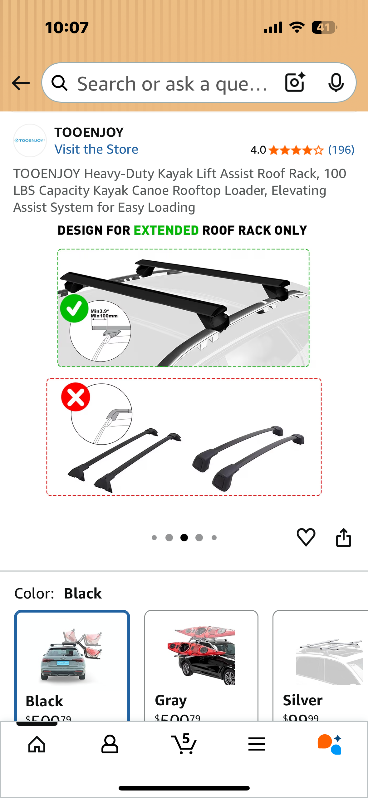 TOOENJOY Heavy-Duty Kayak Lift Assist Roof Rack, 100 LBS Capacity Kayak Canoe Rooftop Loader, Elevating Assist System for Easy Loading (W524)