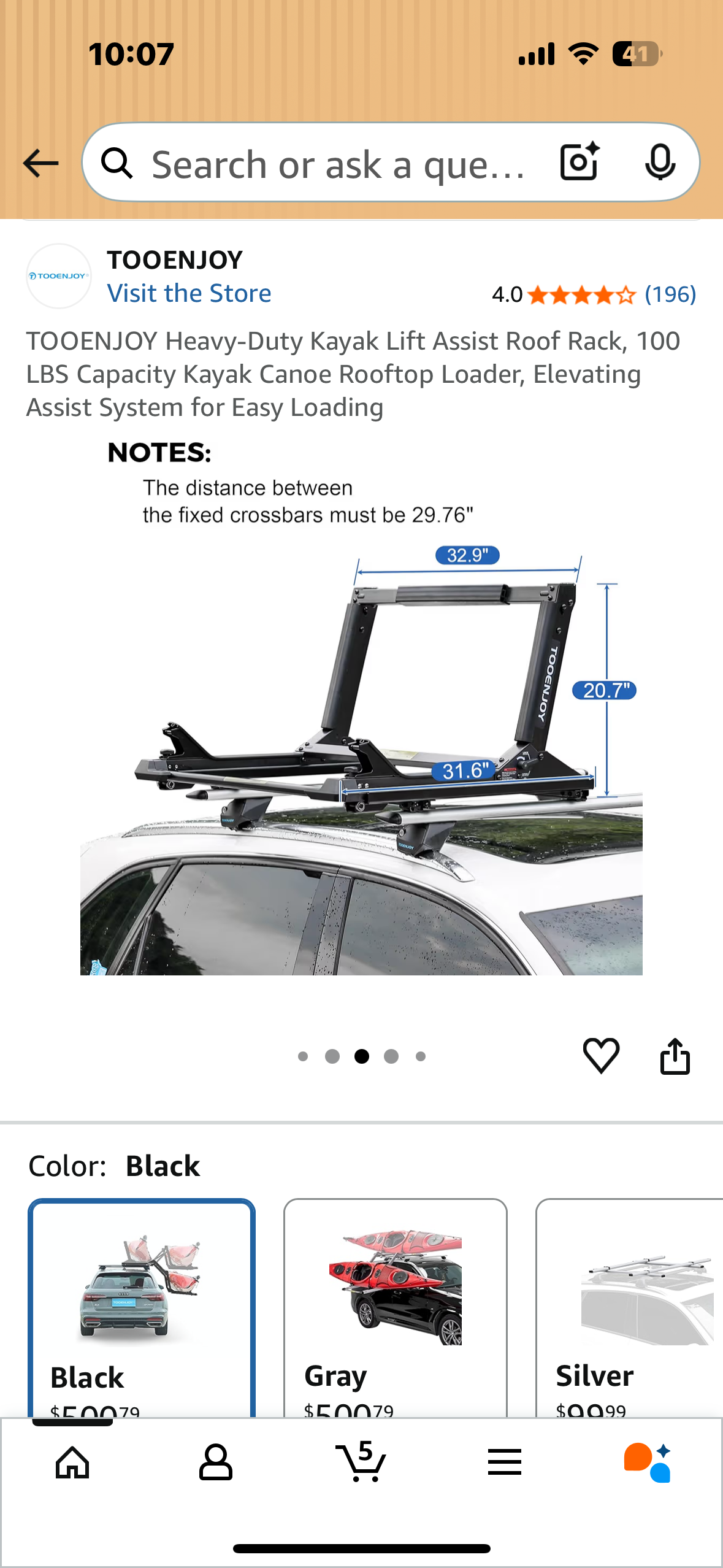 TOOENJOY Heavy-Duty Kayak Lift Assist Roof Rack, 100 LBS Capacity Kayak Canoe Rooftop Loader, Elevating Assist System for Easy Loading (W524)