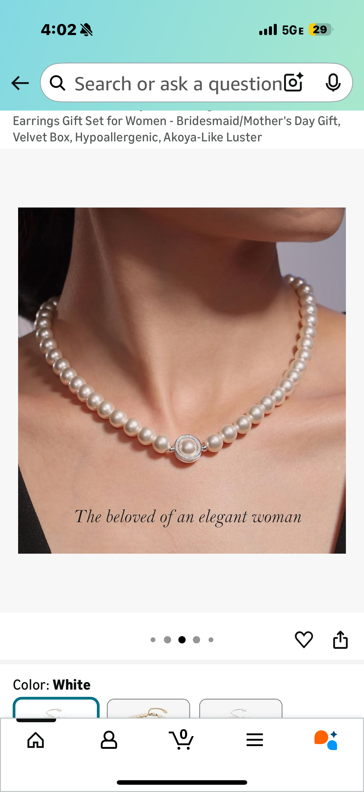 Simulated Pearl Jewelry Set Sterling Silver Necklace & Earrings Gift Set for Women - Bridesmaid/Mother's Day Gift, Velvet Box, Hypoallergenic, Akoya-Like Luster