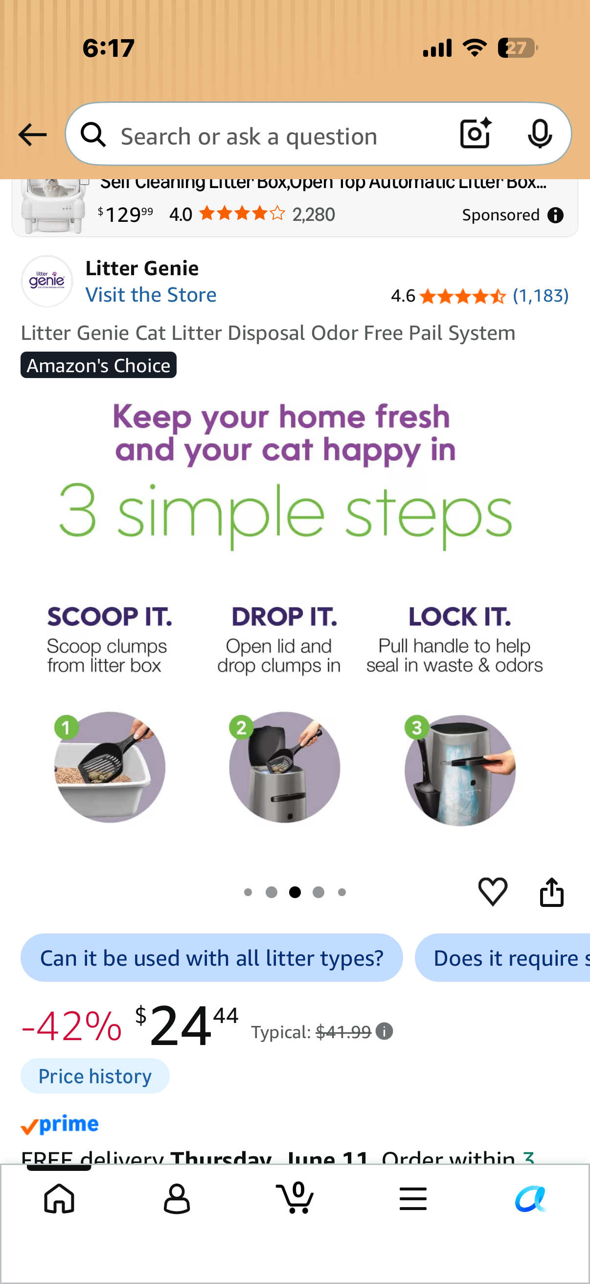 Litter Genie Cat Litter Disposal Odor Free Pail System