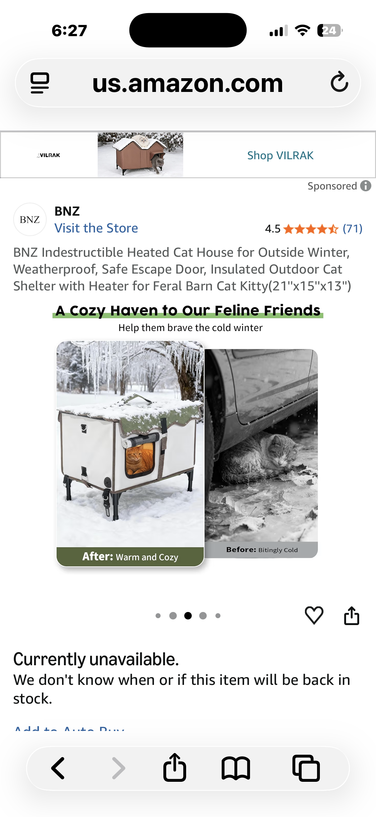 BNZ Indestructible Heated Cat House for Outside Winter, Weatherproof, Safe Escape Door, Insulated Outdoor Cat Shelter with Heater for Feral Barn Cat Kitty(21''x15''x13'')