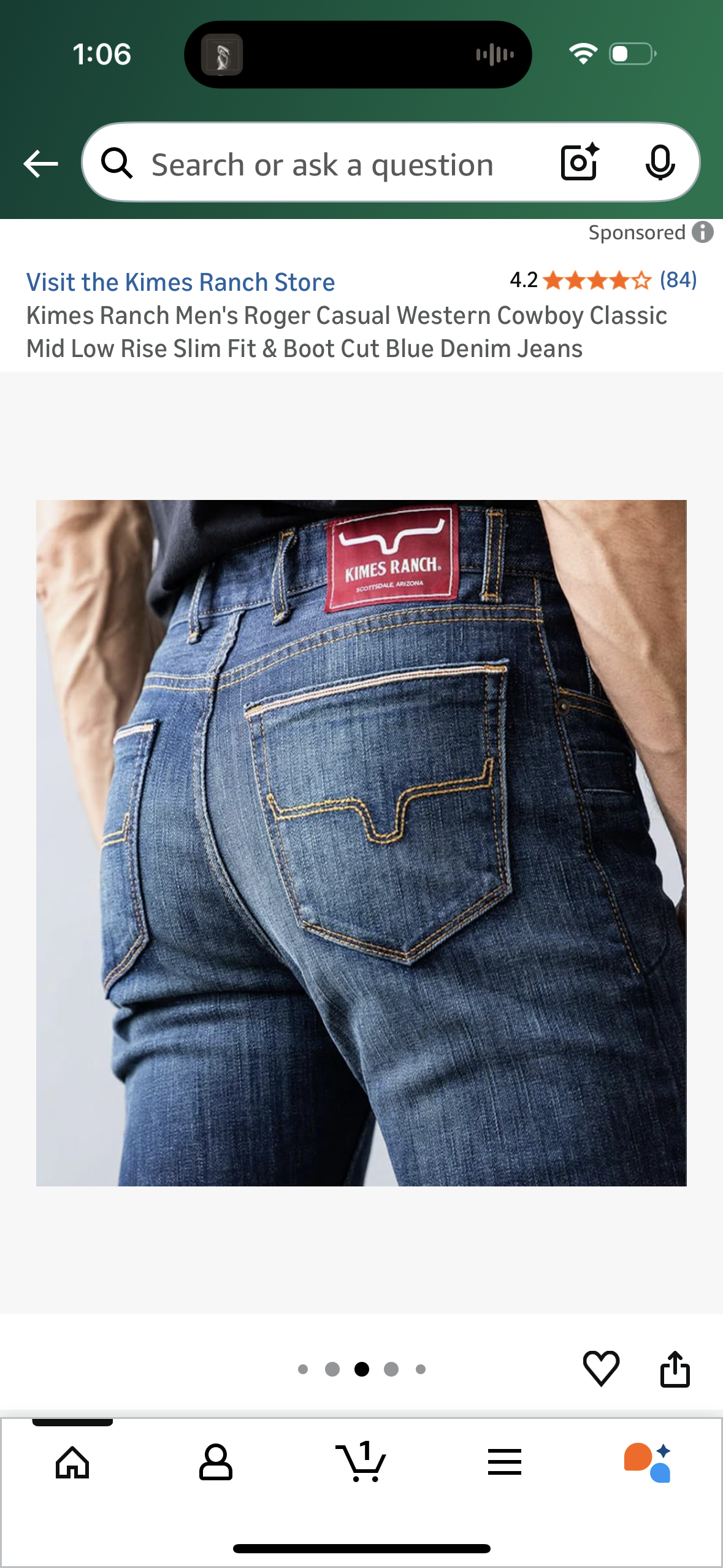 Kimes Ranch Men's Roger Casual Western Cowboy Classic Mid Low Rise Slim Fit & Boot Cut Blue Denim Jeans (Sizes Vary)