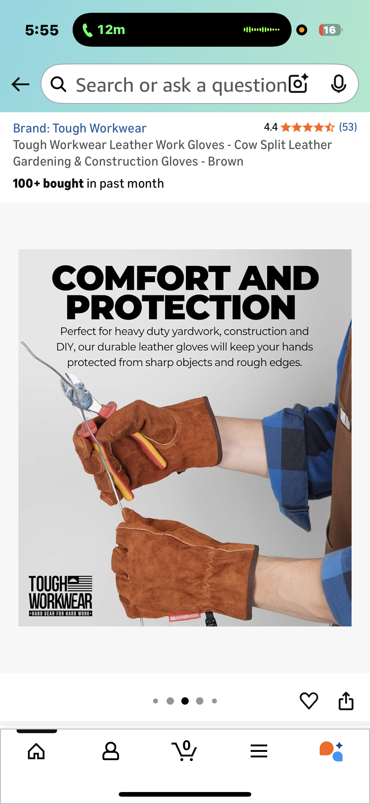 Tough Workwear Leather Work Gloves - Cow Split Leather Gardening & Construction Gloves - Brown (Size Medium)