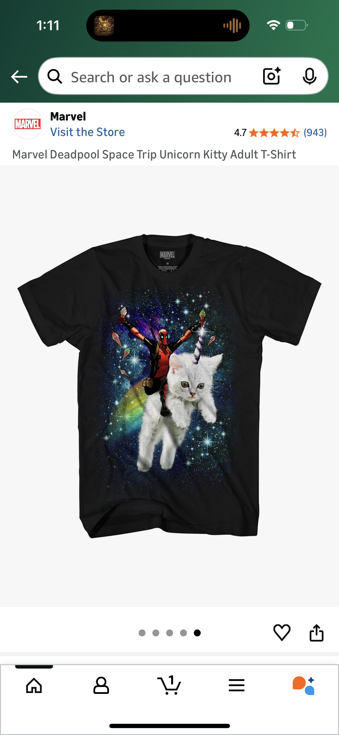 Marvel Deadpool Space Trip Unicorn Kitty Adult T-Shirt (Size 2X-Large)