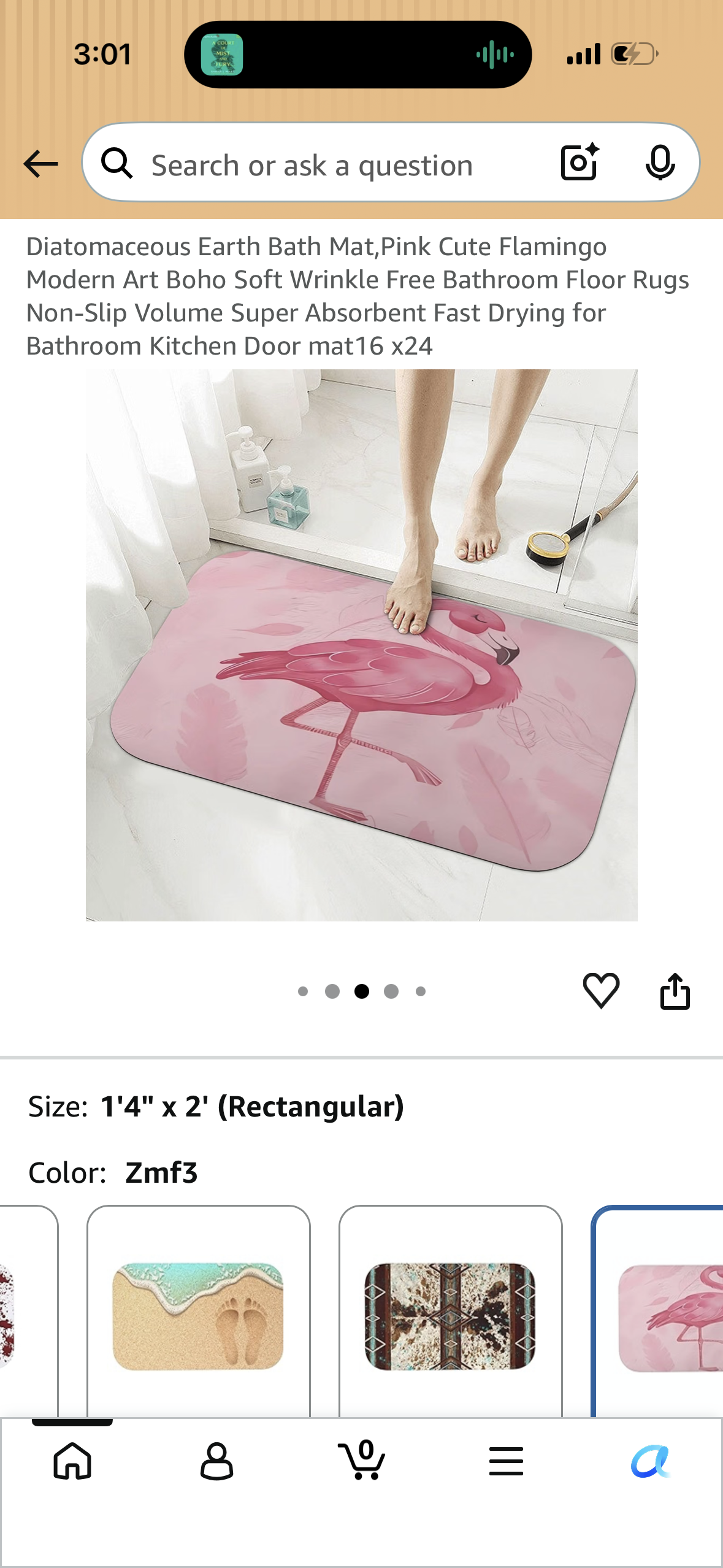 Diatomaceous Earth Bath Mat,Pink Cute Flamingo Modern Art Boho Soft Wrinkle Free Bathroom Floor Rugs Non-Slip Volume Super Absorbent Fast Drying for Bathroom Kitchen Door mat16 x24