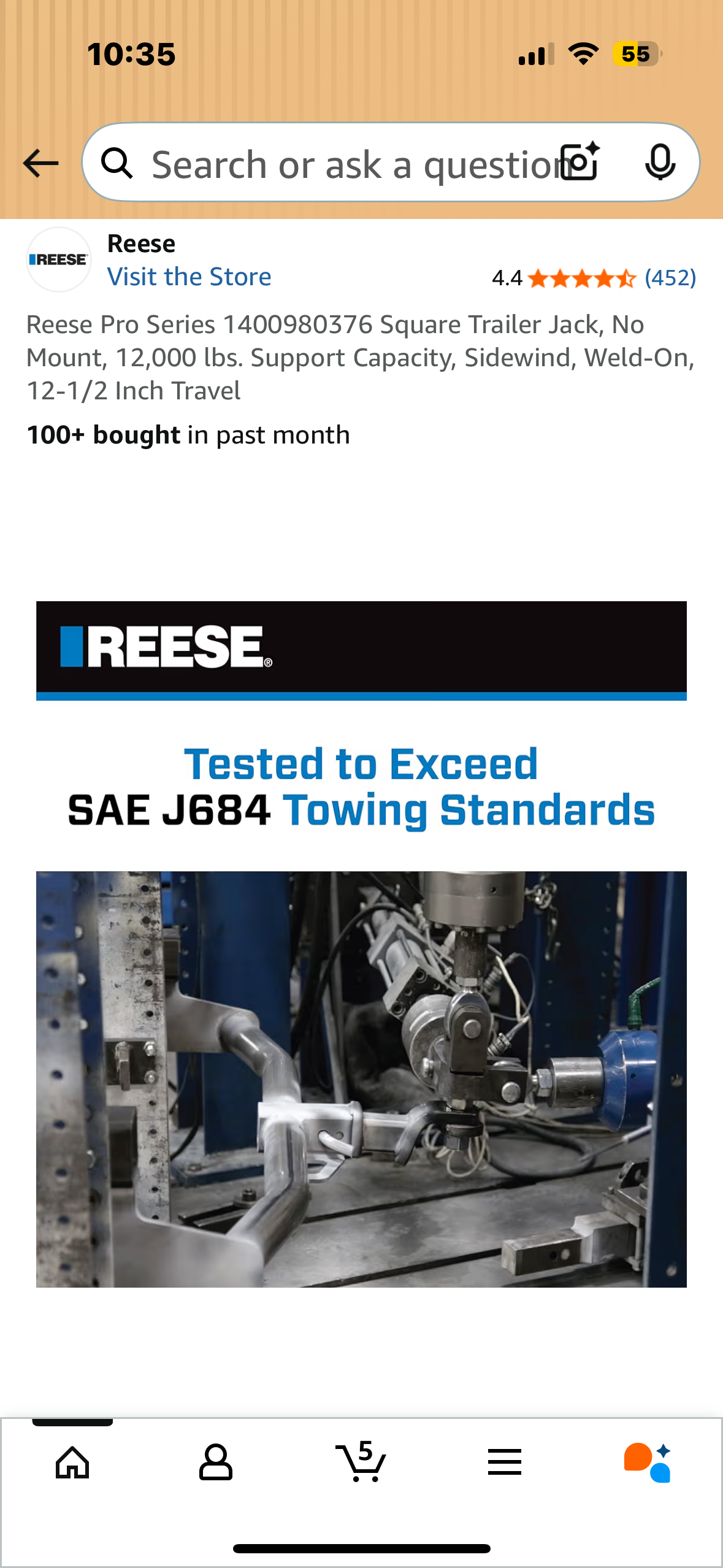 Reese Pro Series 1400980376 Square Trailer Jack, No Mount, 12,000 lbs. Support Capacity, Sidewind, Weld-On, 12-1/2 Inch Travel (G878)