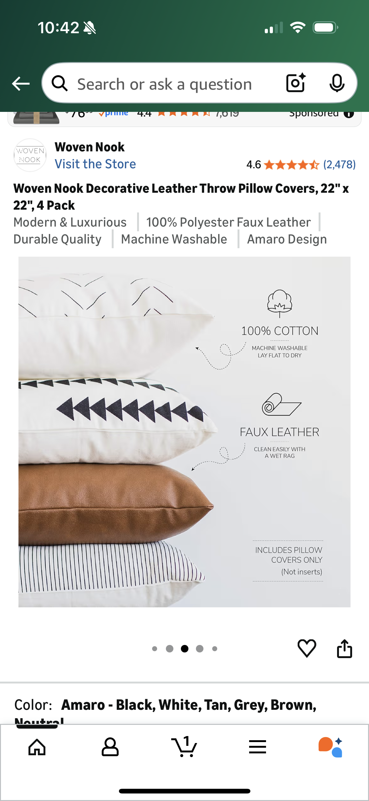 Woven Nook Decorative Leather Throw Pillow Covers, 22" x 22", 4 Pack