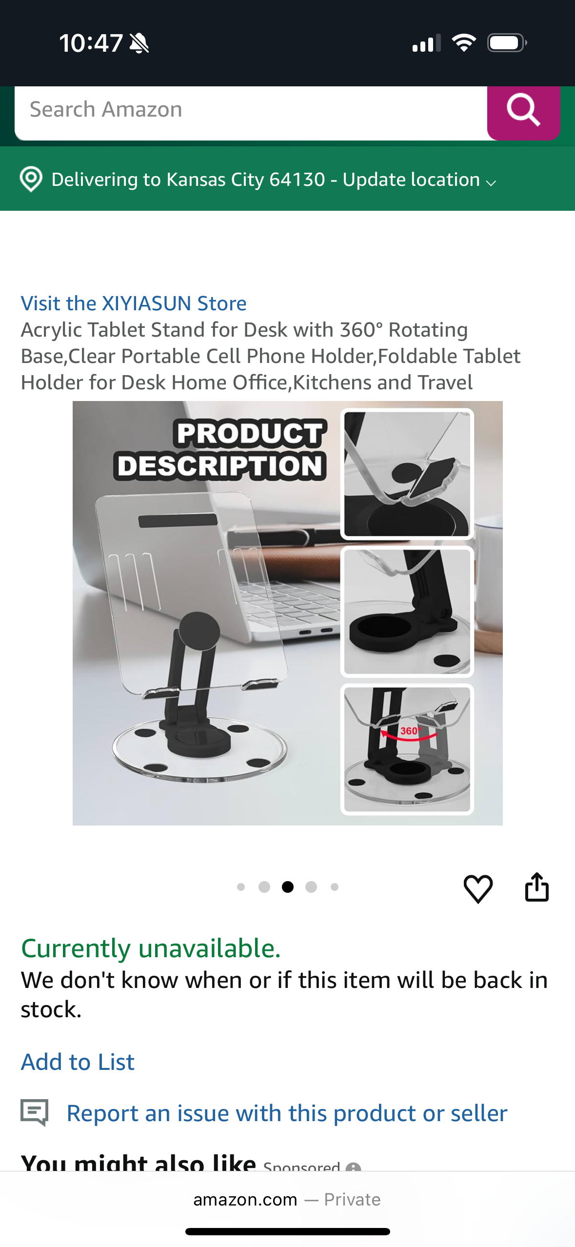 Acrylic Tablet Stand for Desk with 360° Rotating Base,Clear Portable Cell Phone Holder,Foldable Tablet Holder for Desk Home Office,Kitchens and Travel