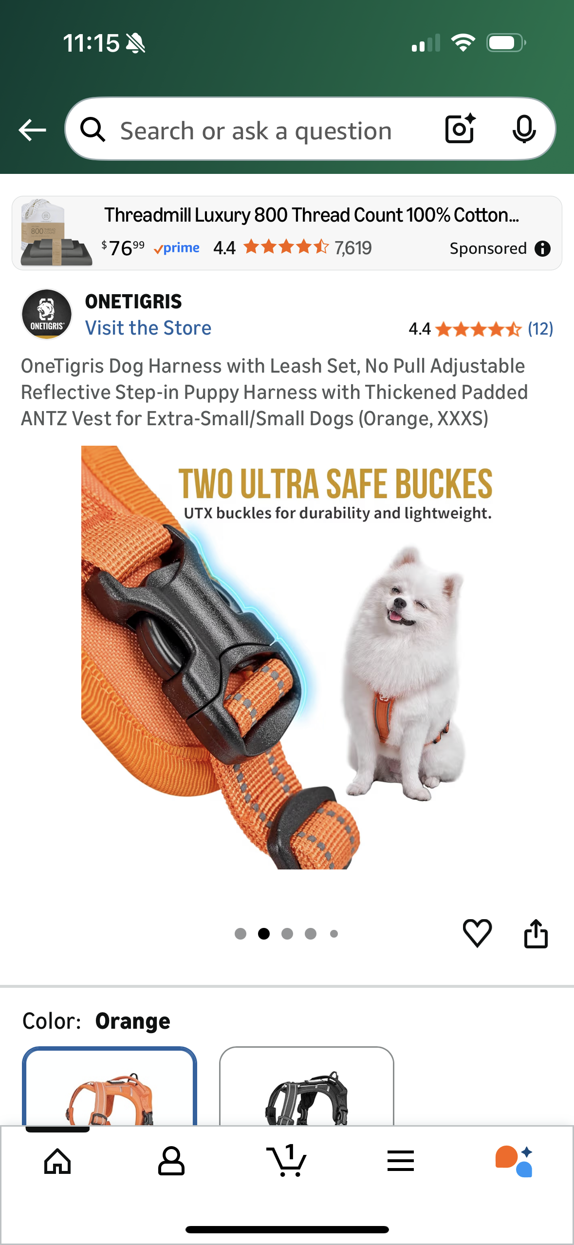OneTigris Dog Harness with Leash Set, No Pull Adjustable Reflective Step-in Puppy Harness with Thickened Padded ANTZ Vest for Extra-Small/Small Dogs (Orange, XXXS)