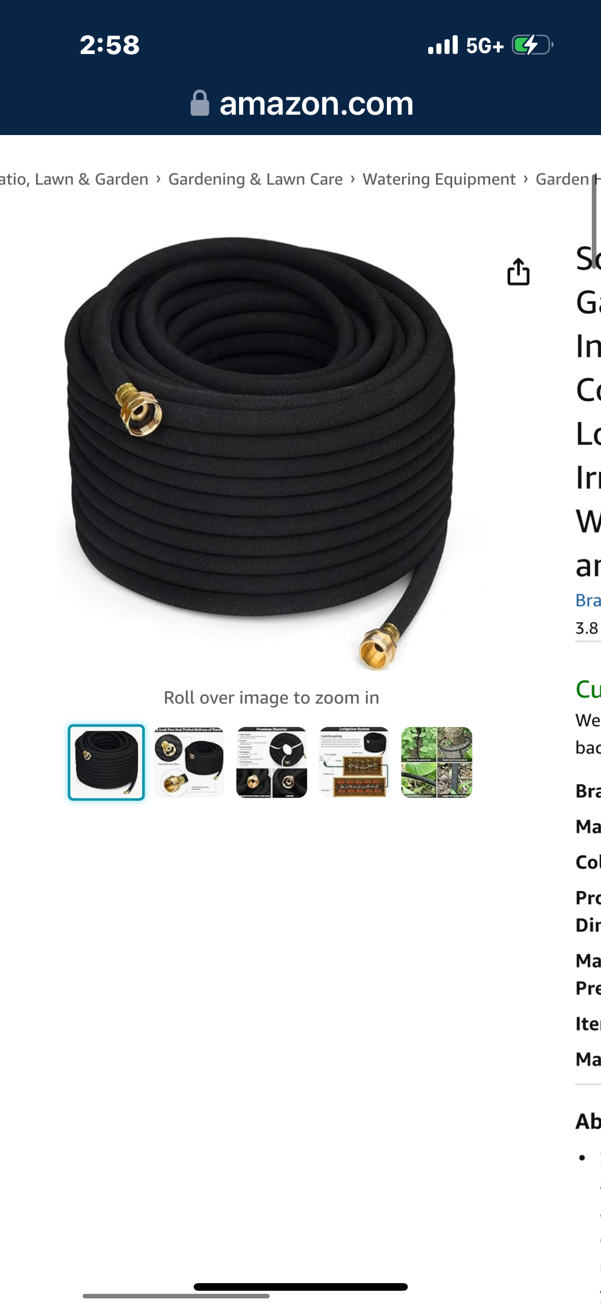 MHMHM Soaker Hose 50 FT for Garden Beds 1/2 Inch,Solid Brass Connectors Rubber Longer Lasting Drip Irrigation Save 70% of Water Great for Lawn and Yard