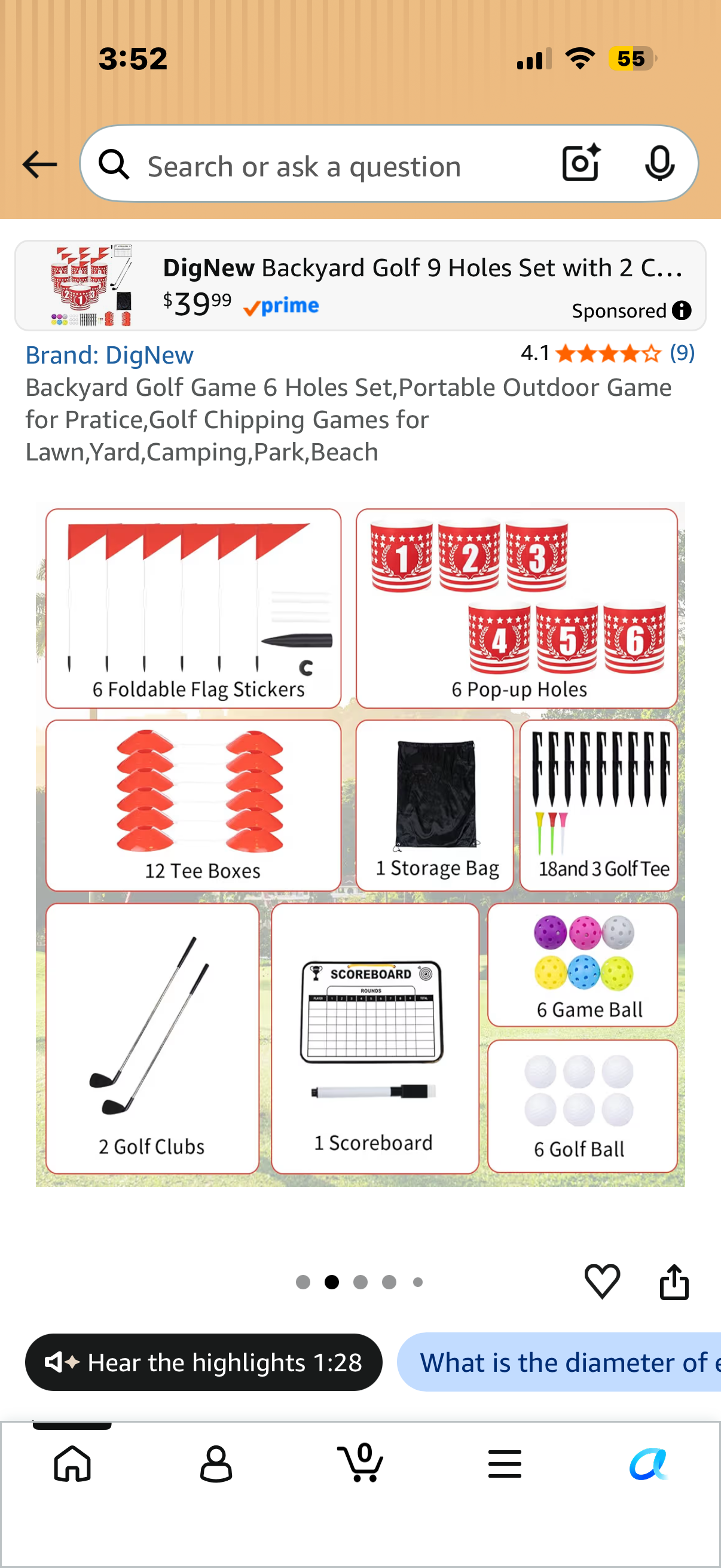 Backyard Golf Game 6 Holes Set,Portable Outdoor Game for Pratice,Golf Chipping Games for Lawn,Yard,Camping,Park,Beach
