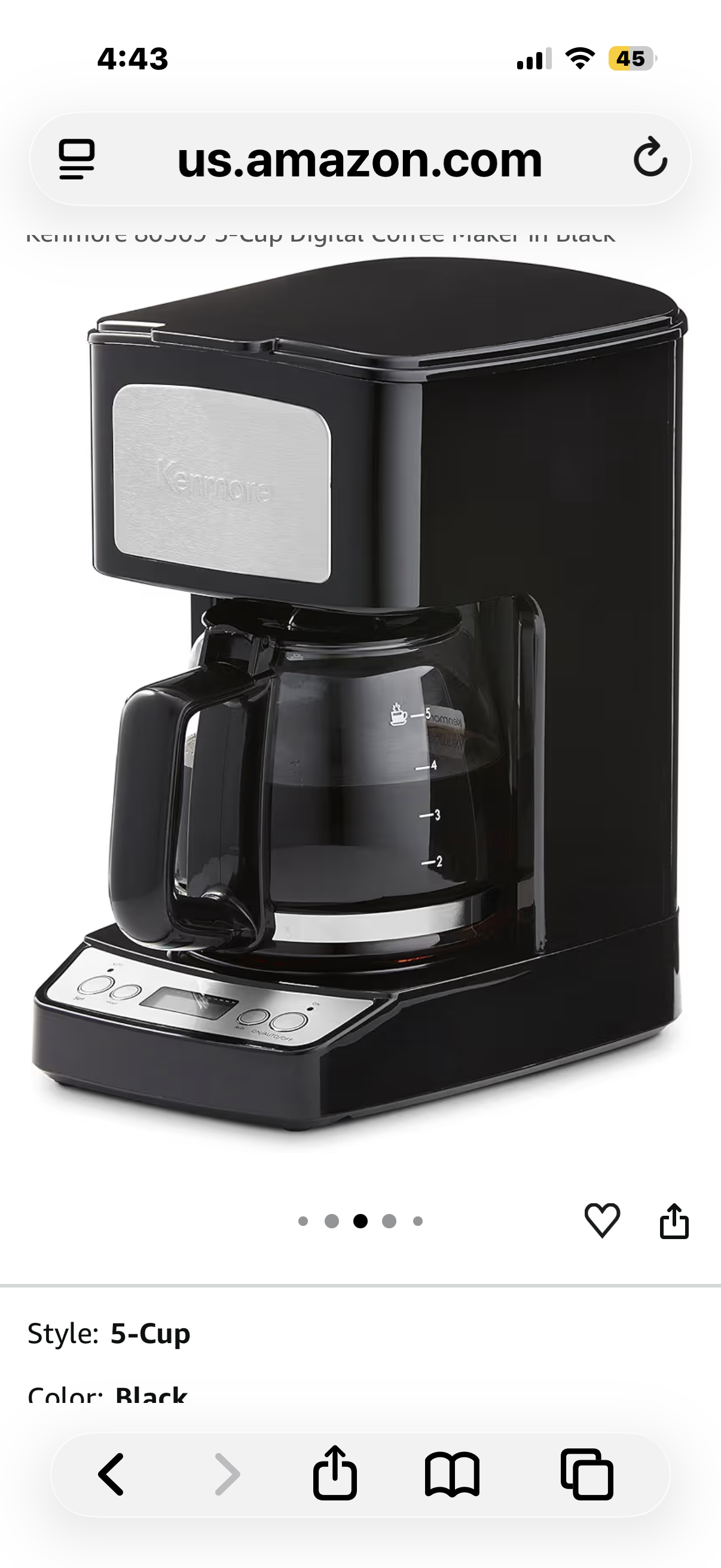 Kenmore Perk 5-Cup Mini Drip Coffee Maker, Black and Stainless Steel
