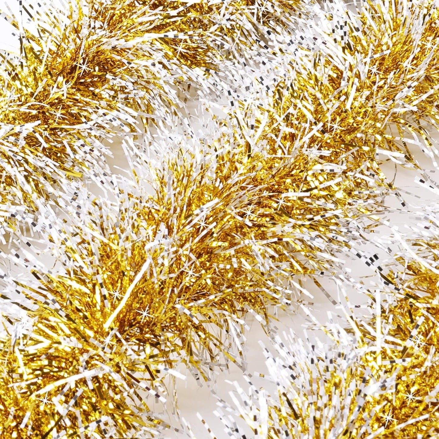 Liliful 100 ft Christmas Tinsel Garland with Plug in 300 LED Lights Metallic Garland Hanging Foil Christmas Garland with Multi Colored Lights for Xmas Tree Wedding Party Supplies, Gold