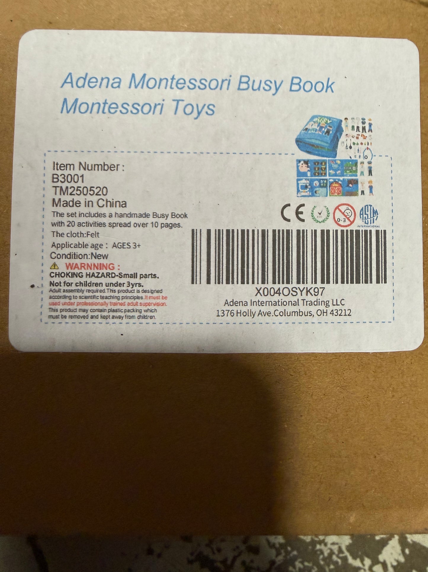 Adena Montessori Felt Busy Book for 3+ Toddlers - Montessori Sensory Board Toys with Occupation Role Play Games (Doctor, Farmer, Police, Chef) - Fine Motor Skills Development for Boys & Girls