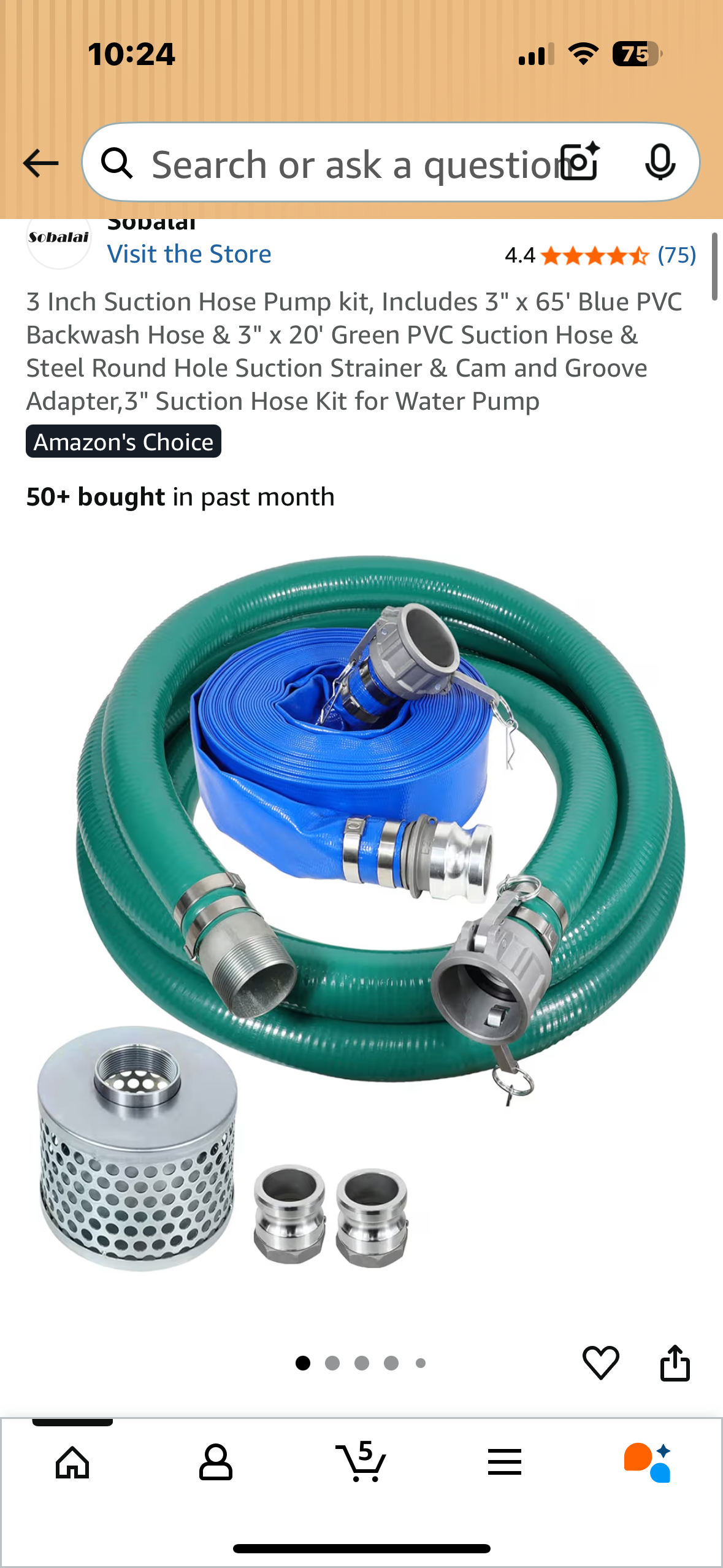 3 Inch Suction Hose Pump kit, Includes 3" x 65' Blue PVC Backwash Hose, 3" x 20' Green PVC Suction Hose, Steel Round Hole Suction Strainer, Cam and Groove Adapter (G881)
