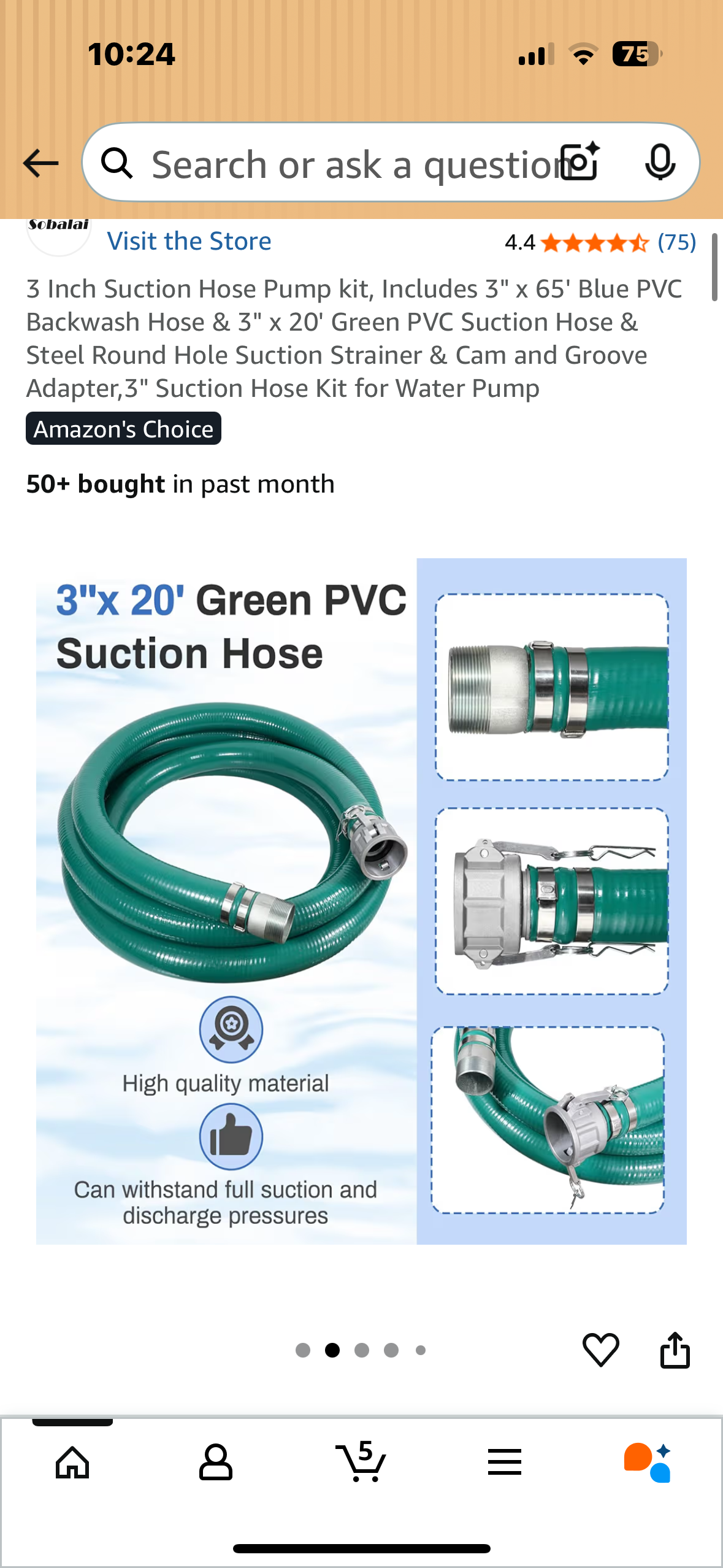 3 Inch Suction Hose Pump kit, Includes 3" x 65' Blue PVC Backwash Hose, 3" x 20' Green PVC Suction Hose, Steel Round Hole Suction Strainer, Cam and Groove Adapter (G881)
