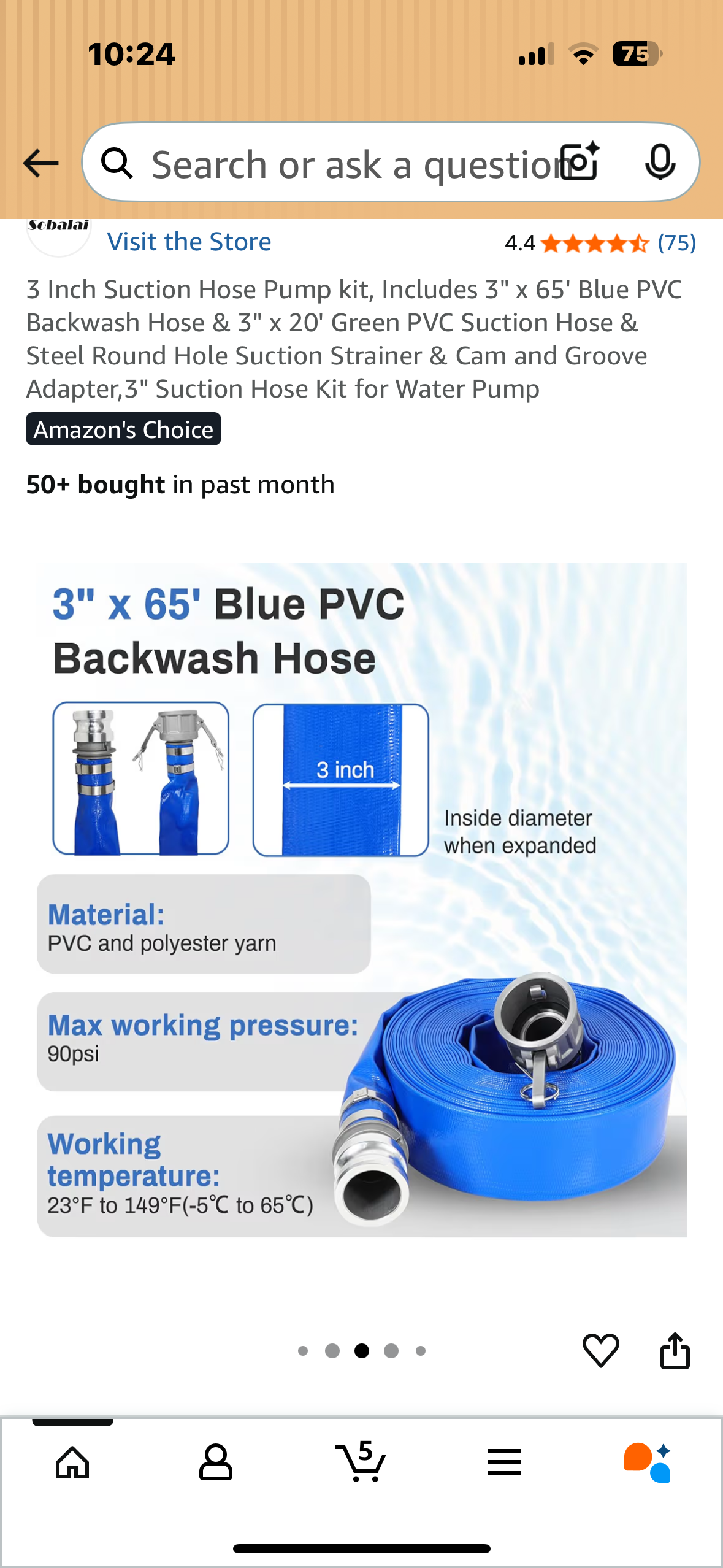 3 Inch Suction Hose Pump kit, Includes 3" x 65' Blue PVC Backwash Hose, 3" x 20' Green PVC Suction Hose, Steel Round Hole Suction Strainer, Cam and Groove Adapter (G881)