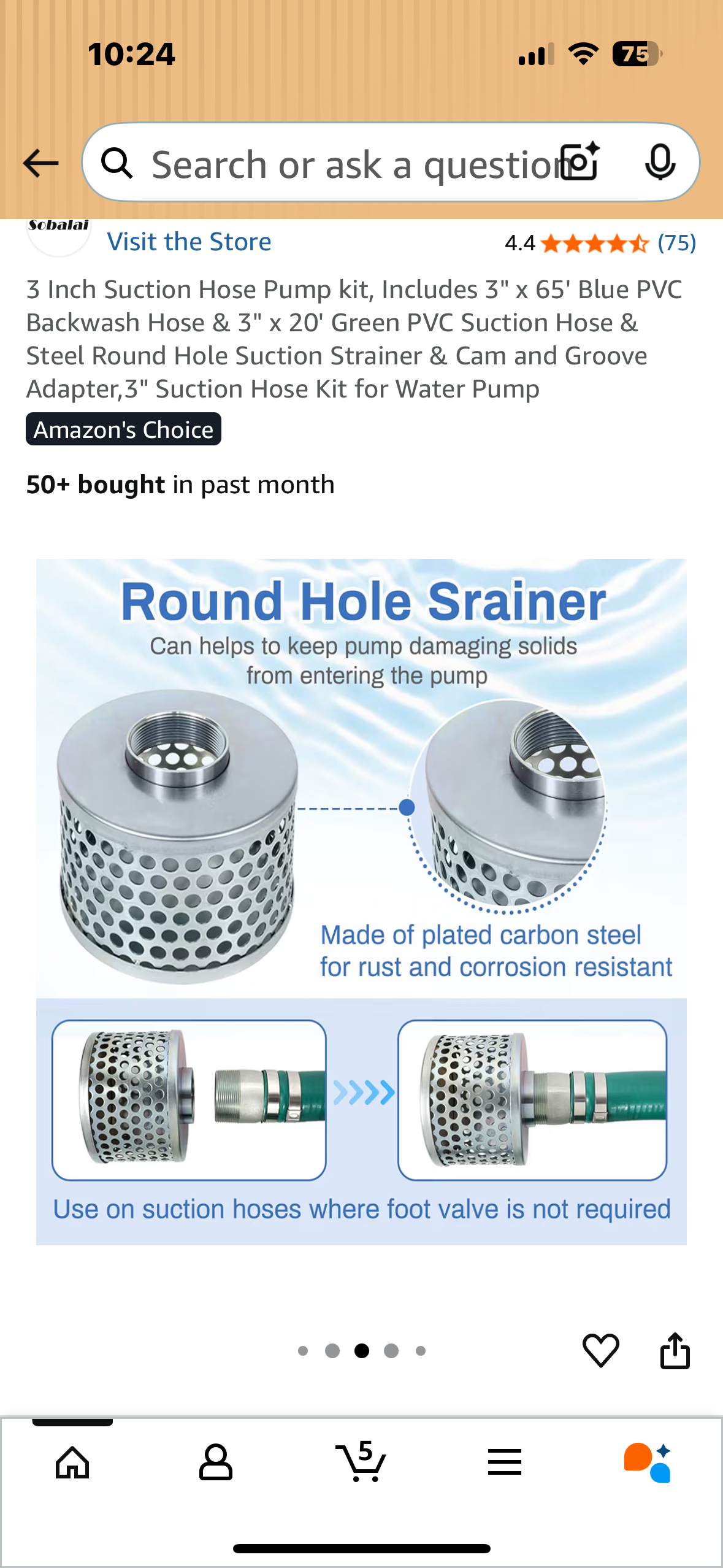 3 Inch Suction Hose Pump kit, Includes 3" x 65' Blue PVC Backwash Hose, 3" x 20' Green PVC Suction Hose, Steel Round Hole Suction Strainer, Cam and Groove Adapter (G881)