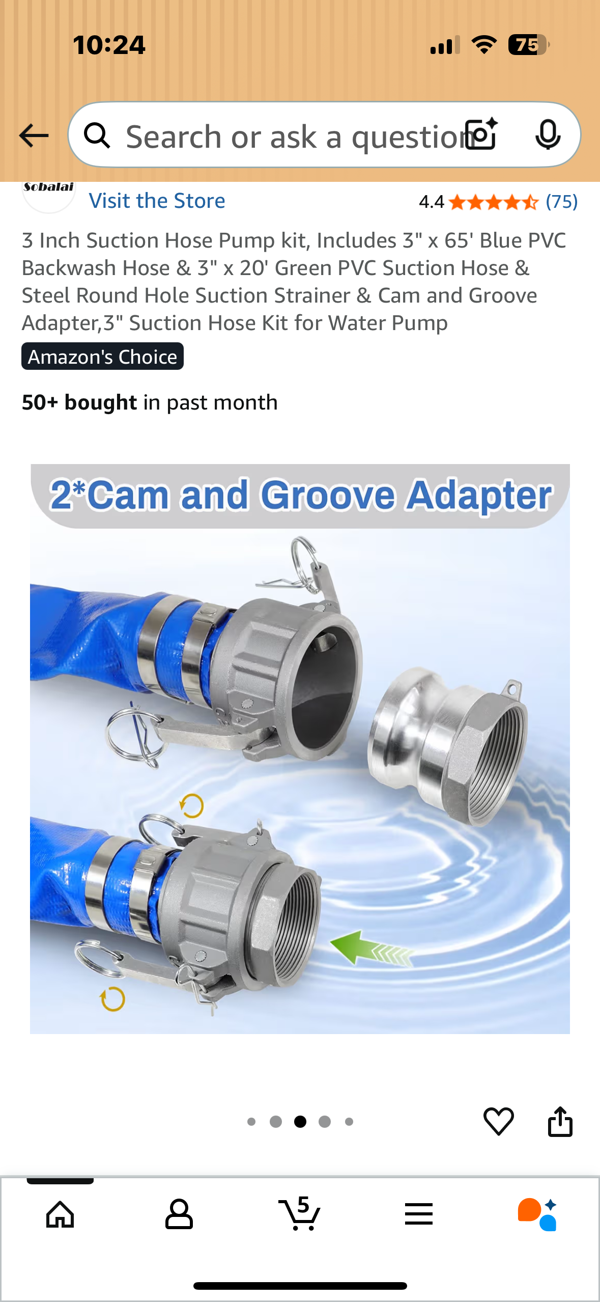 3 Inch Suction Hose Pump kit, Includes 3" x 65' Blue PVC Backwash Hose, 3" x 20' Green PVC Suction Hose, Steel Round Hole Suction Strainer, Cam and Groove Adapter (G881)