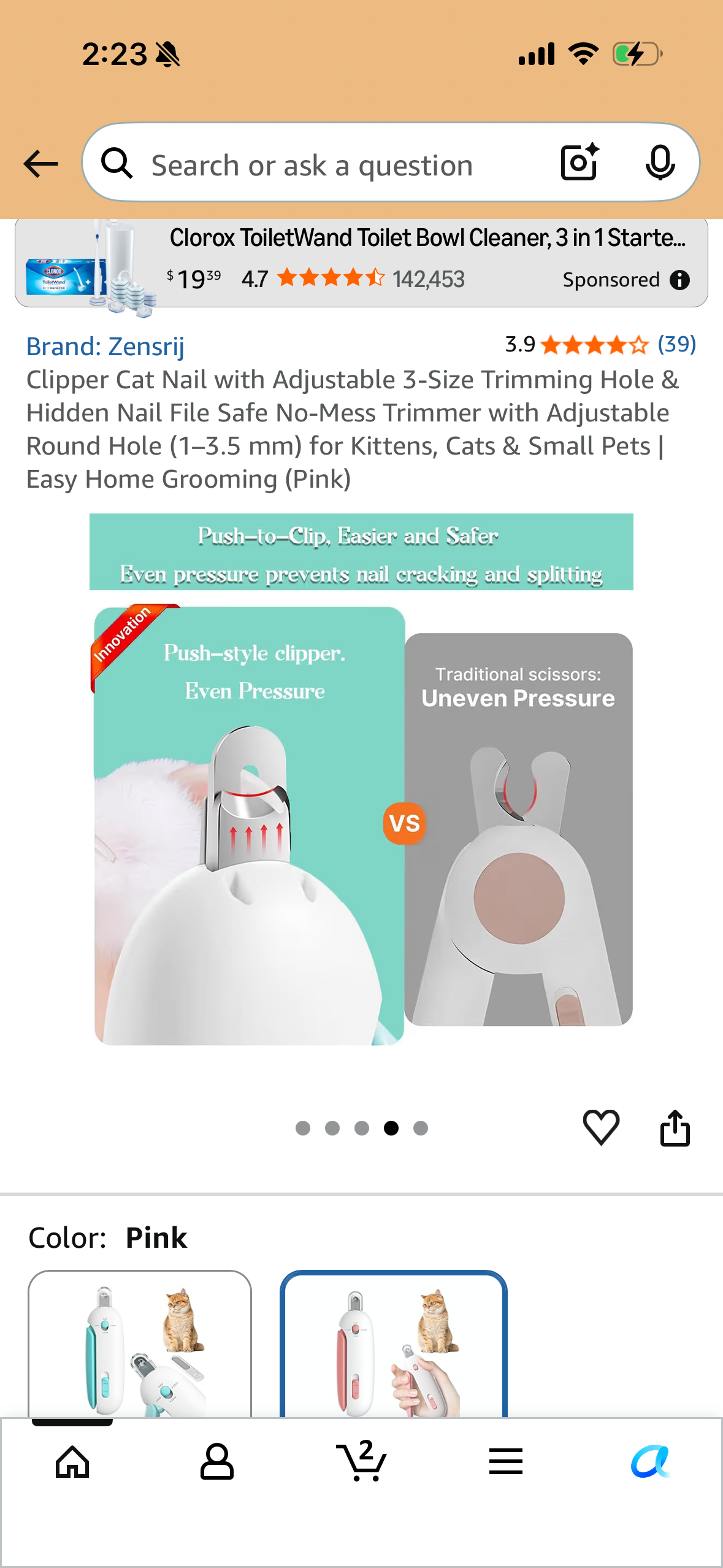 Clipper Cat Nail with Adjustable 3-Size Trimming Hole & Hidden Nail File Safe No-Mess Trimmer with Adjustable Round Hole (1–3.5 mm) for Kittens, Cats & Small Pets | Easy Home Grooming (Pink)