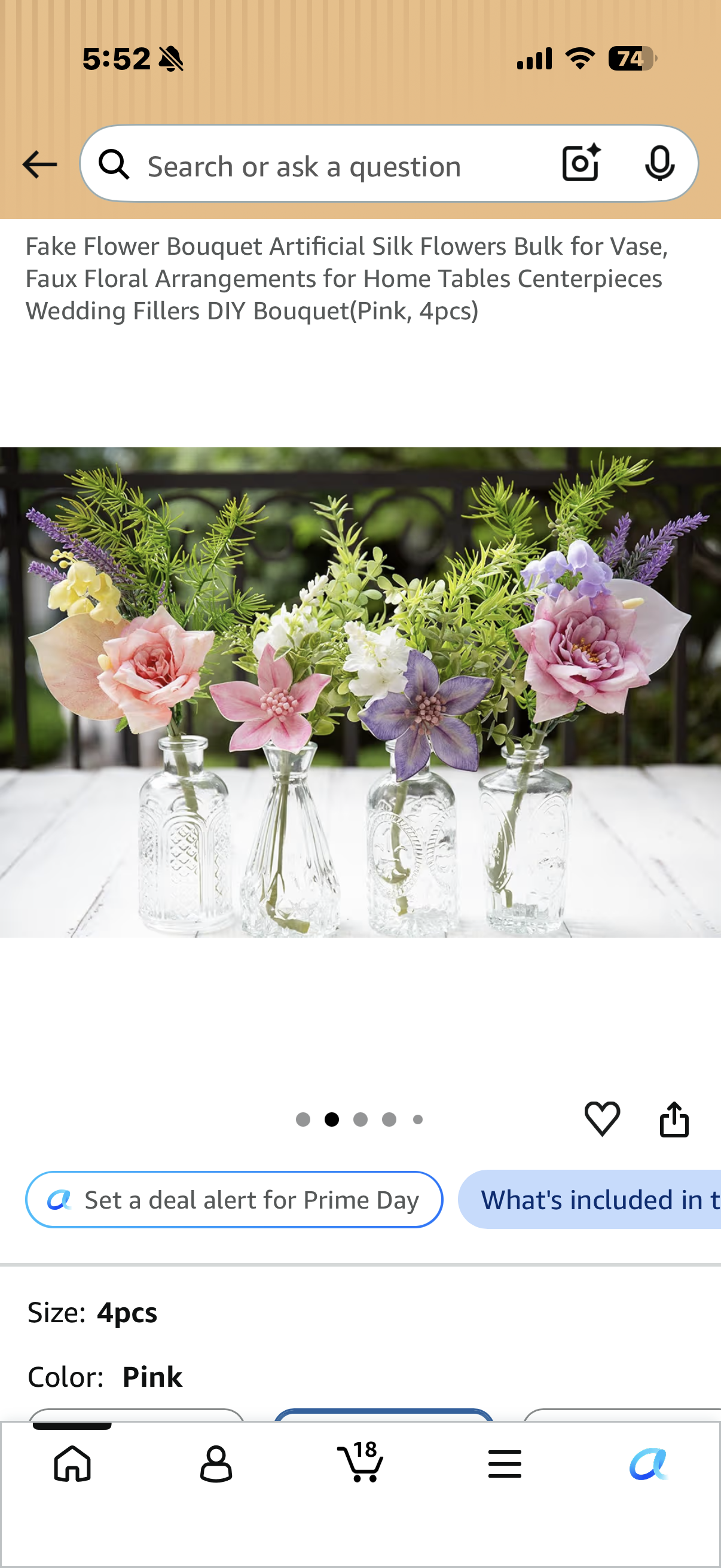 Fake Flower Bouquet Artificial Silk Flowers Bulk for Vase, Faux Floral Arrangements for Home Tables Centerpieces Wedding Fillers DIY Bouquet(Pink, 4pcs