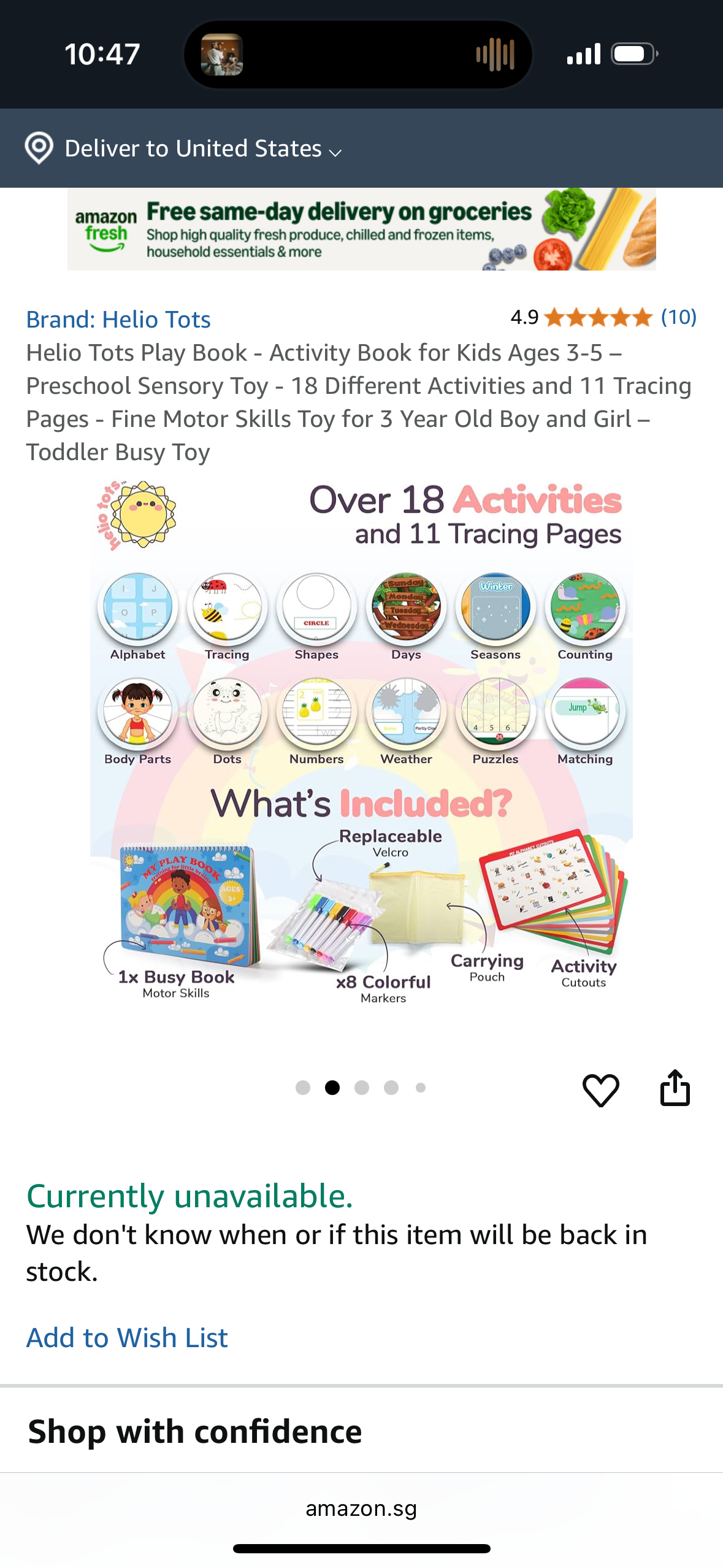Helio Tots Play Book - Activity Book for Kids Ages 3-5 – Preschool Sensory Toy - 18 Different Activities and 11 Tracing Pages - Fine Motor Skills Toy for 3 Year Old Boy and Girl – Toddler Busy Toy
