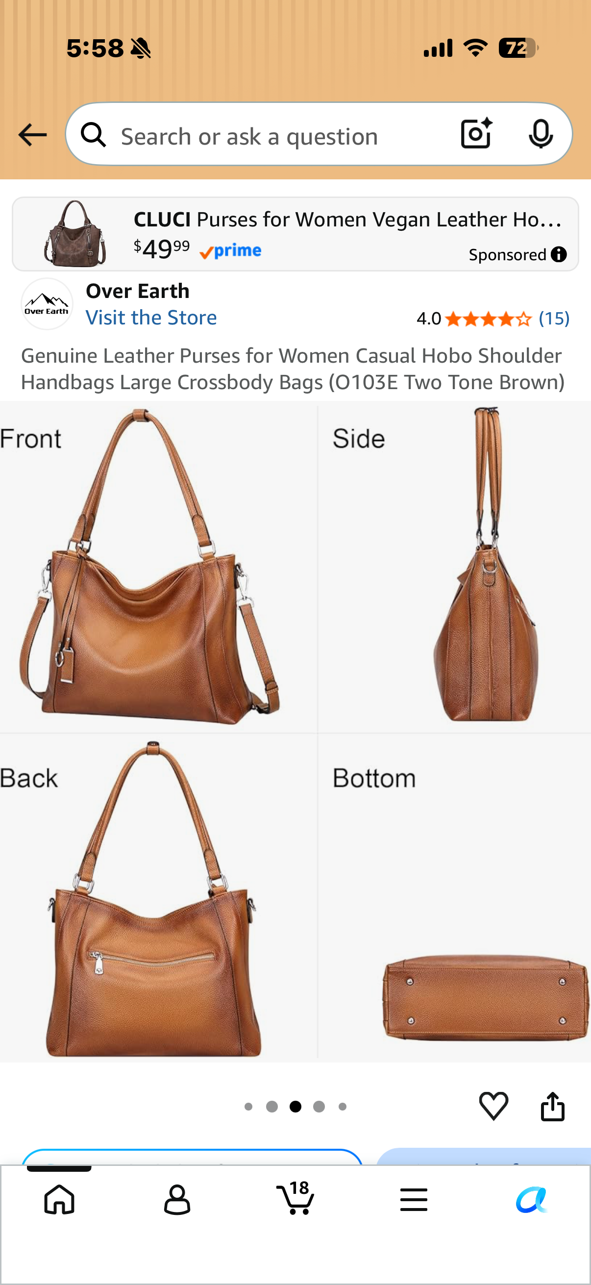 Genuine Leather Purses for Women Casual Hobo Shoulder Handbags Large Crossbody Bags (O103E Two Tone Brown
