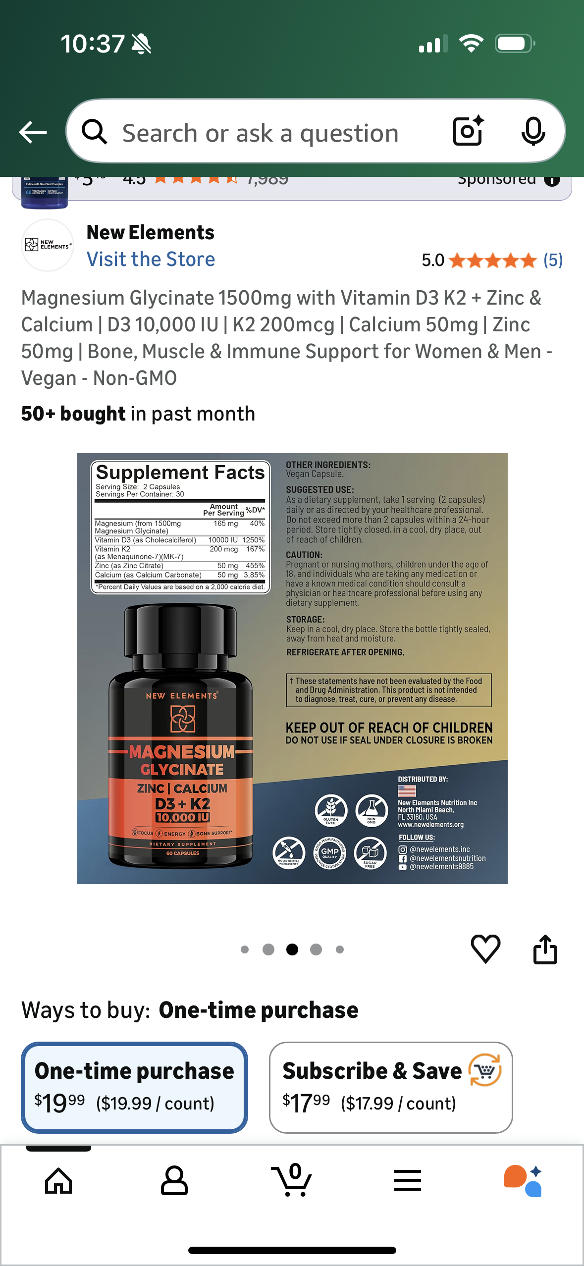 ‼️2 for $5‼️ Magnesium Glycinate 1500mg with Vitamin D3 K2 + Zinc & Calcium | D3 10,000 IU | K2 200mcg | Calcium 50mg | Zinc 50mg | Bone, Muscle & Immune Support for Women & Men - Vegan - Non-GMO