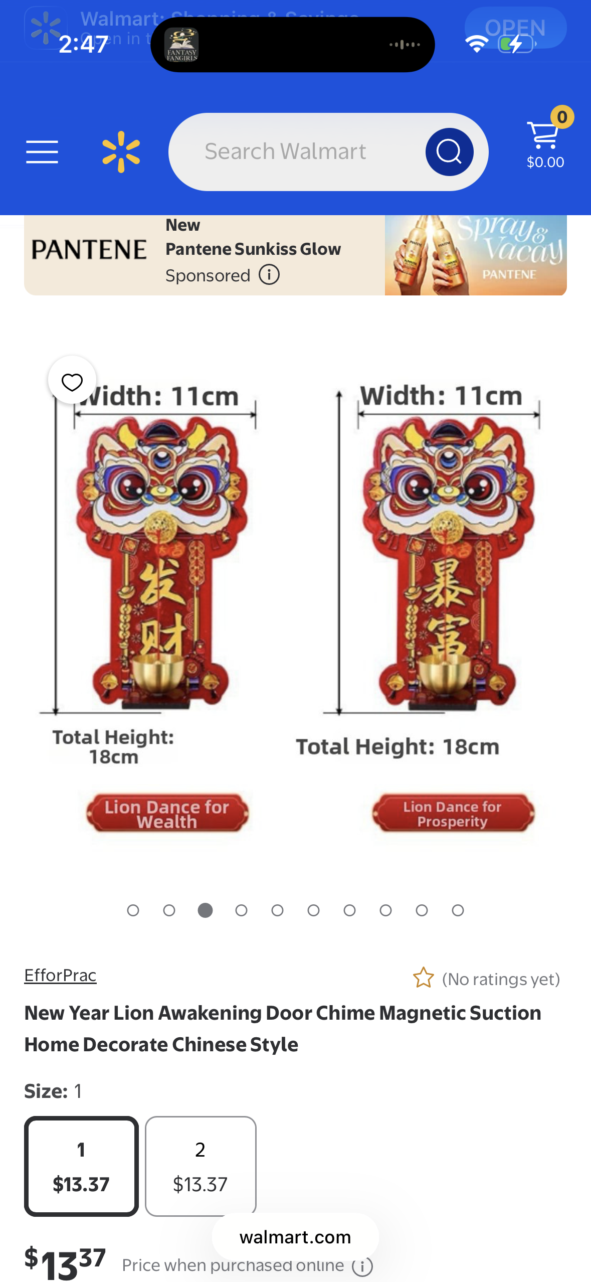 New Year Lion Awakening Door Chime Magnetic Suction Home Decorate Chinese Style, 1 Pack
