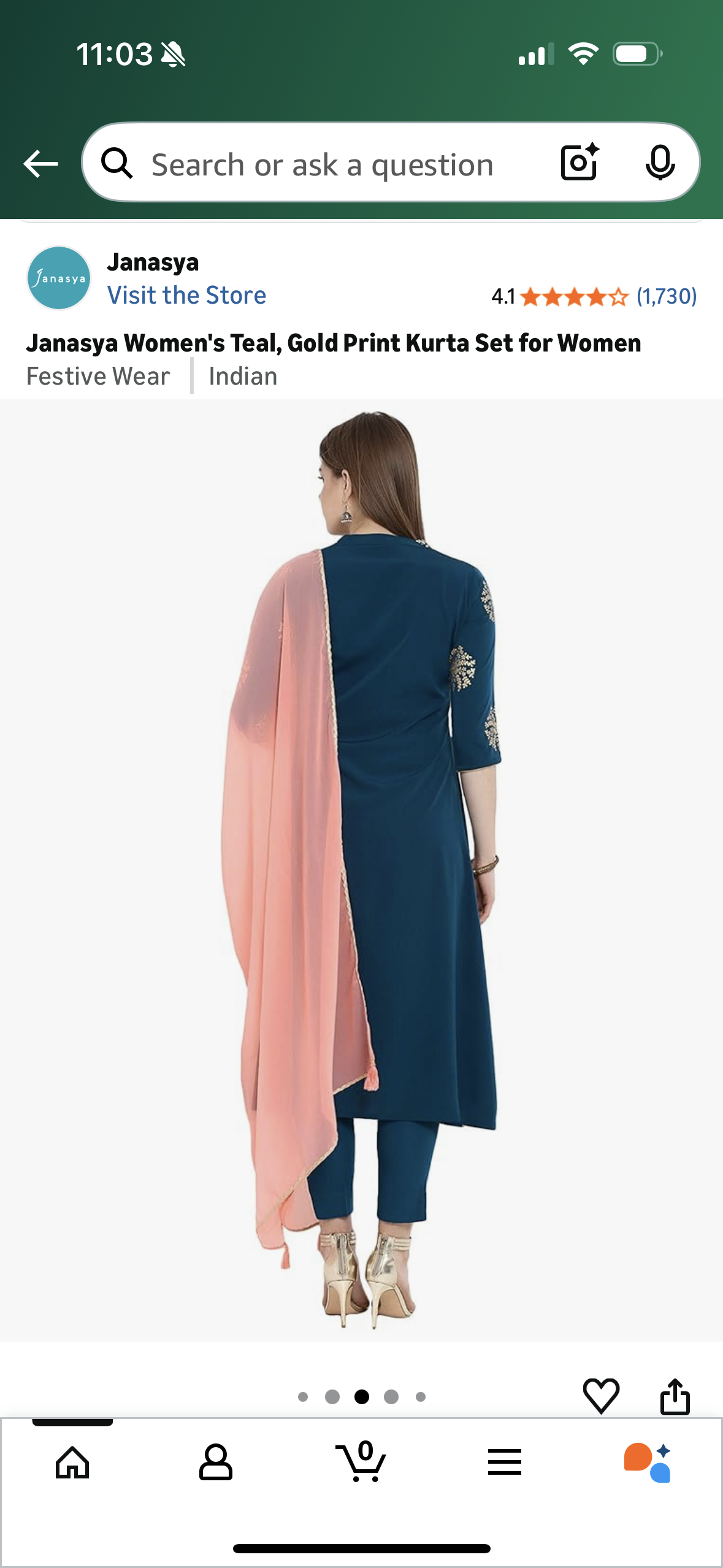 Janasya Women's Teal, Gold Print Kurta Set for Women