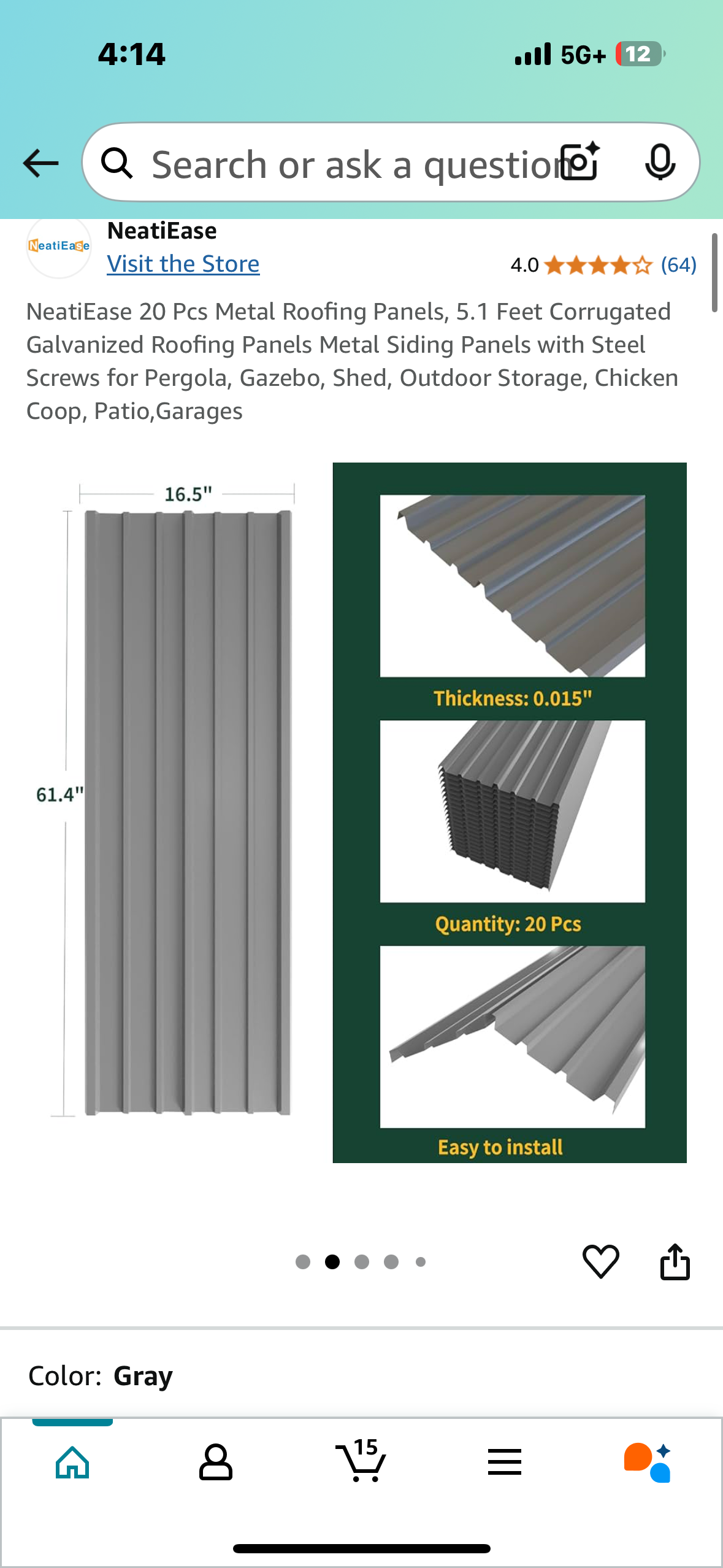 New - Corrugated Galvanized Panels with Steel Screws for Pergola, Gazebo, Shed, Outdoor Storage, Chicken Coop, Patio, Garages, 20 pieces (G736)