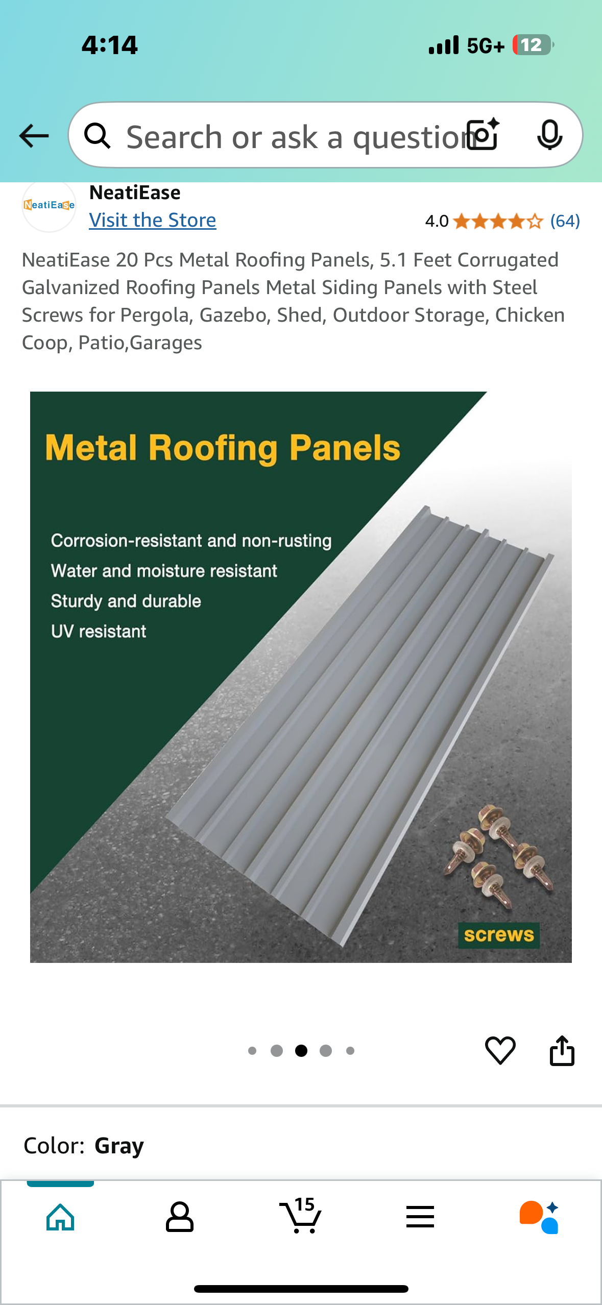 New - Corrugated Galvanized Panels with Steel Screws for Pergola, Gazebo, Shed, Outdoor Storage, Chicken Coop, Patio, Garages, 20 pieces (G736)