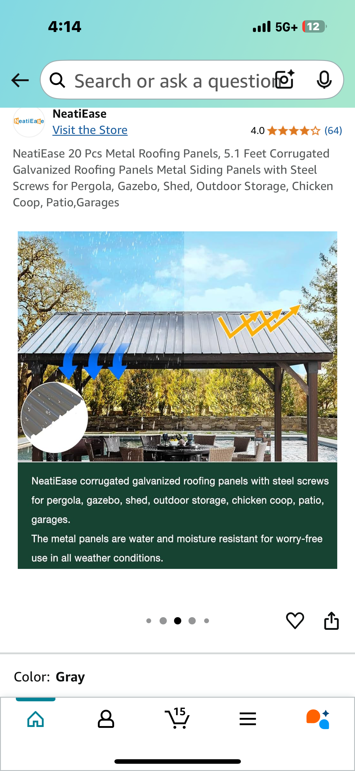 New - Corrugated Galvanized Panels with Steel Screws for Pergola, Gazebo, Shed, Outdoor Storage, Chicken Coop, Patio, Garages, 20 pieces (G736)