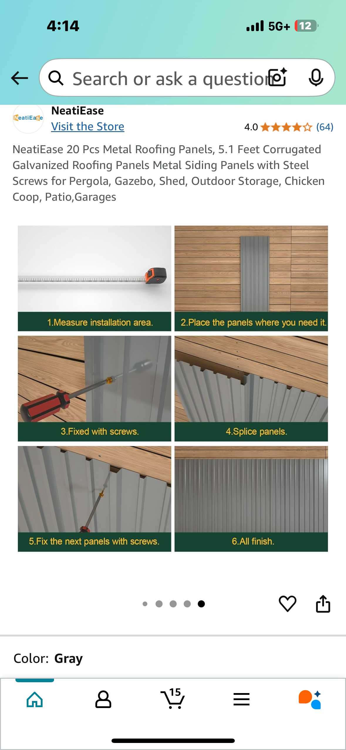 New - Corrugated Galvanized Panels with Steel Screws for Pergola, Gazebo, Shed, Outdoor Storage, Chicken Coop, Patio, Garages, 20 pieces (G736)