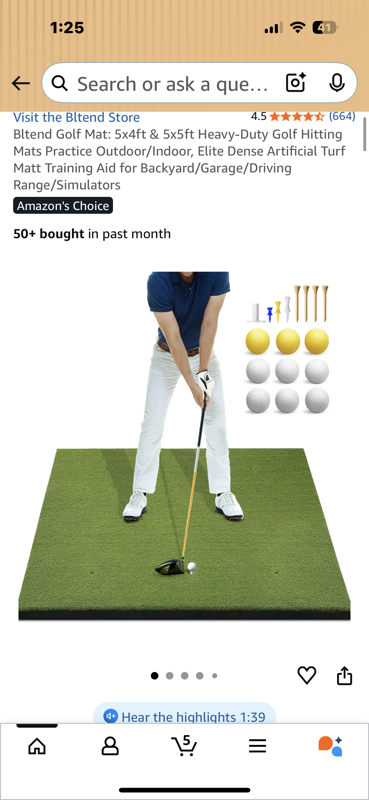 Bltend Golf Mat: 5x4ft & 5x5ft Heavy-Duty Golf Hitting Mats Practice Outdoor/Indoor, Elite Dense Artificial Turf Matt Training Aid for Backyard/Garage/Driving Range/Simulators (W527)