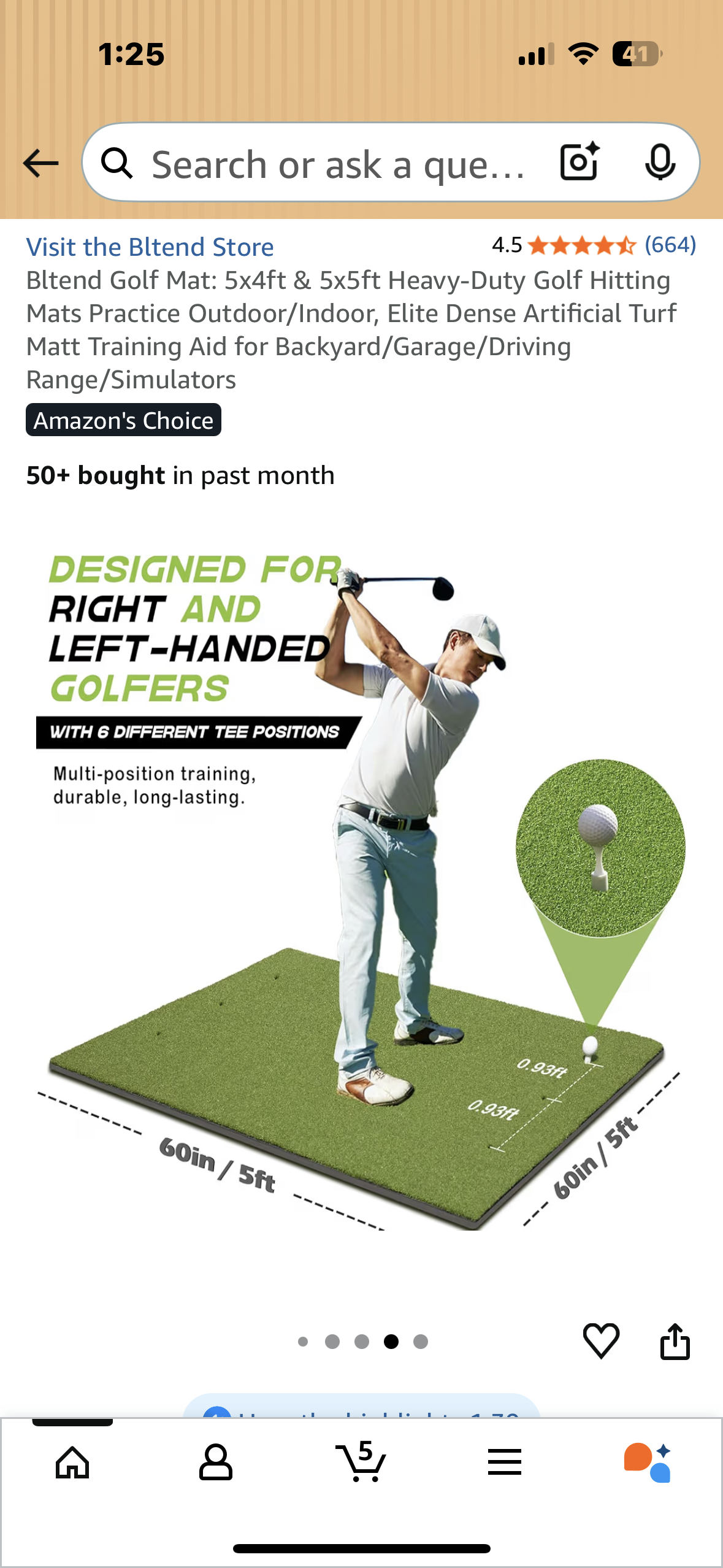 Bltend Golf Mat: 5x4ft & 5x5ft Heavy-Duty Golf Hitting Mats Practice Outdoor/Indoor, Elite Dense Artificial Turf Matt Training Aid for Backyard/Garage/Driving Range/Simulators (W527)