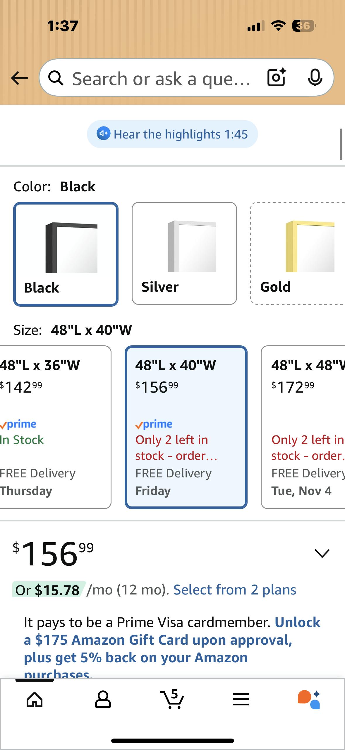 YIROMAN Wall Mirror 48"x40", Large Matte Black Mirror with Metal Frame, Rectangular Vanity Mirror with Right Angles, Wall Mirror Hangs Horizontal or Vertical, Shatterproof (M400)