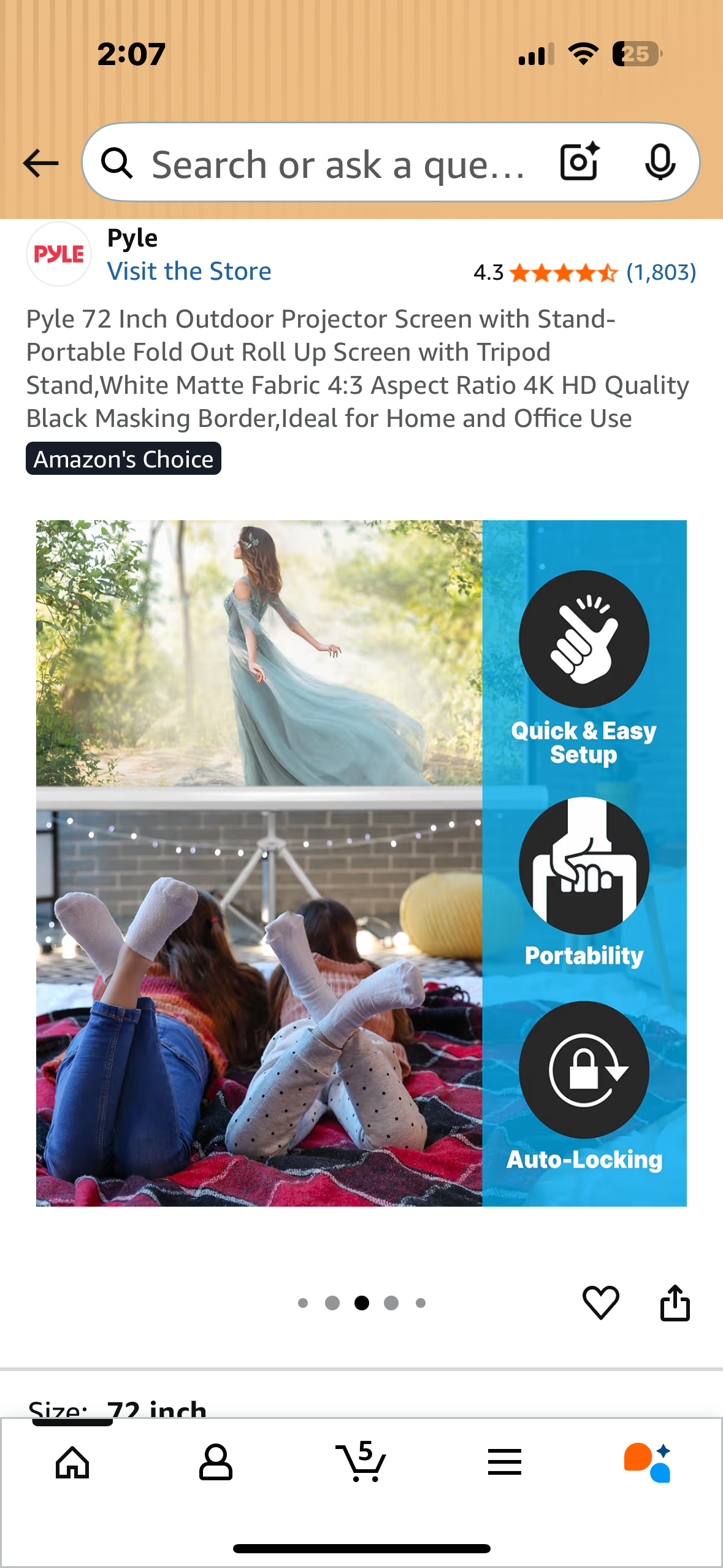 Pyle 72” Outdoor Projector Screen with Stand, Portable Fold Out, Roll Up Screen with Tripod Stand, White Matte Fabric 4:3 Aspect Ratio,4K HD Quality, Black Masking Border, Ideal for Home and Office Use (R711)