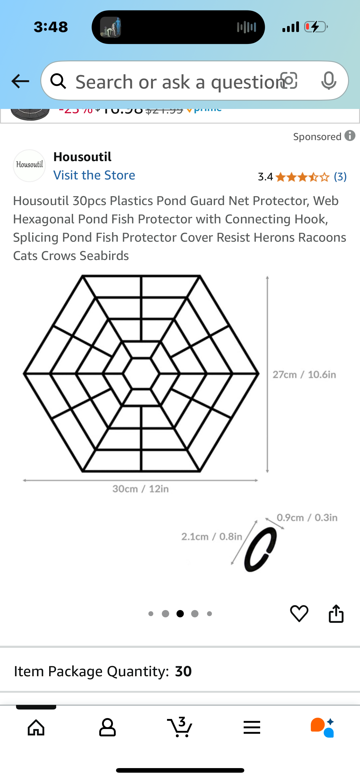 Housoutil 30pcs Plastics Pond Guard Net Protector, Web Hexagonal Pond Fish Protector with Connecting Hook, Splicing Pond Fish Protector Cover Resist Herons Racoons Cats Crows Seabirds