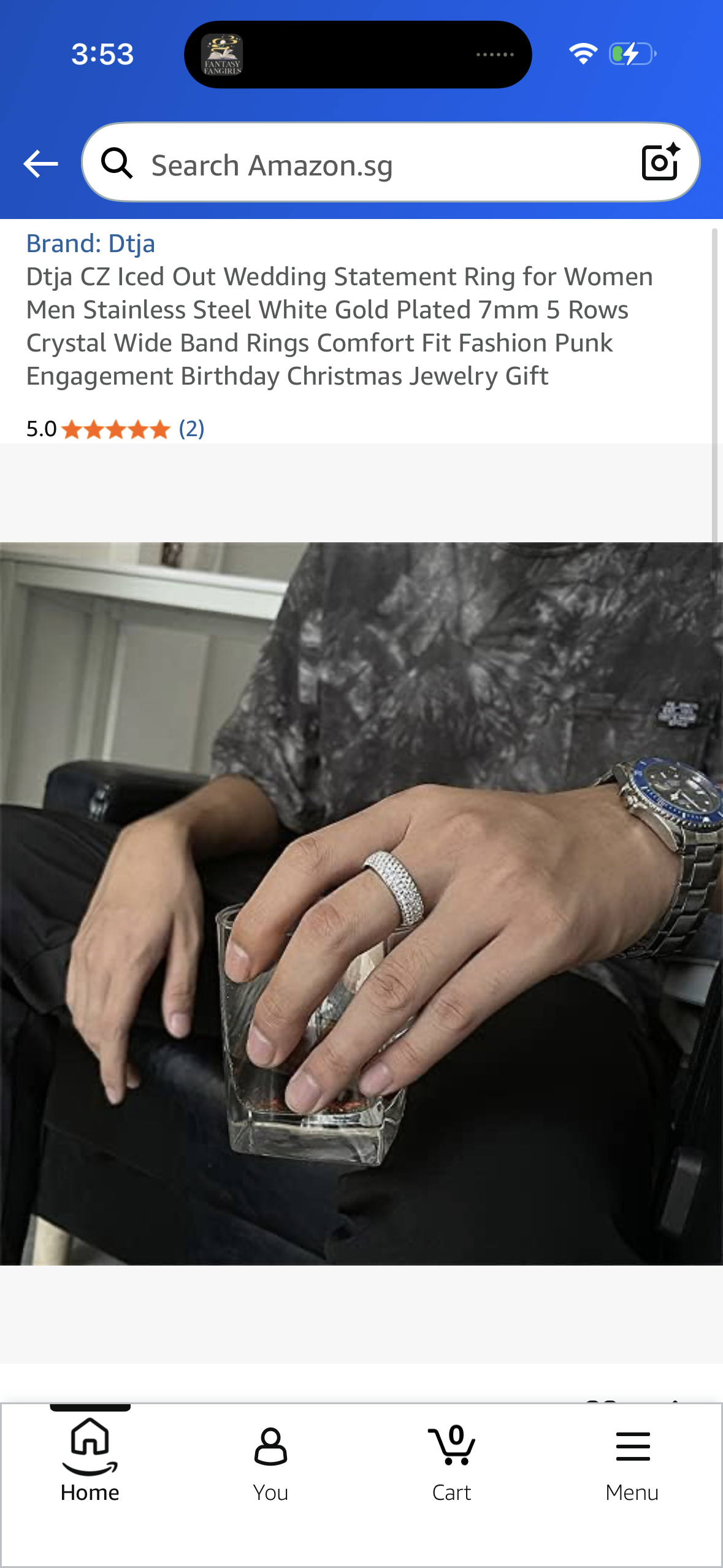 Dtja CZ Iced Out Wedding Statement Ring for Women Men Stainless Steel White Gold Plated 7mm 5 Rows Crystal Wide Band Rings Comfort Fit Fashion Punk Engagement Birthday Christmas Jewelry Gift (Size 9)
